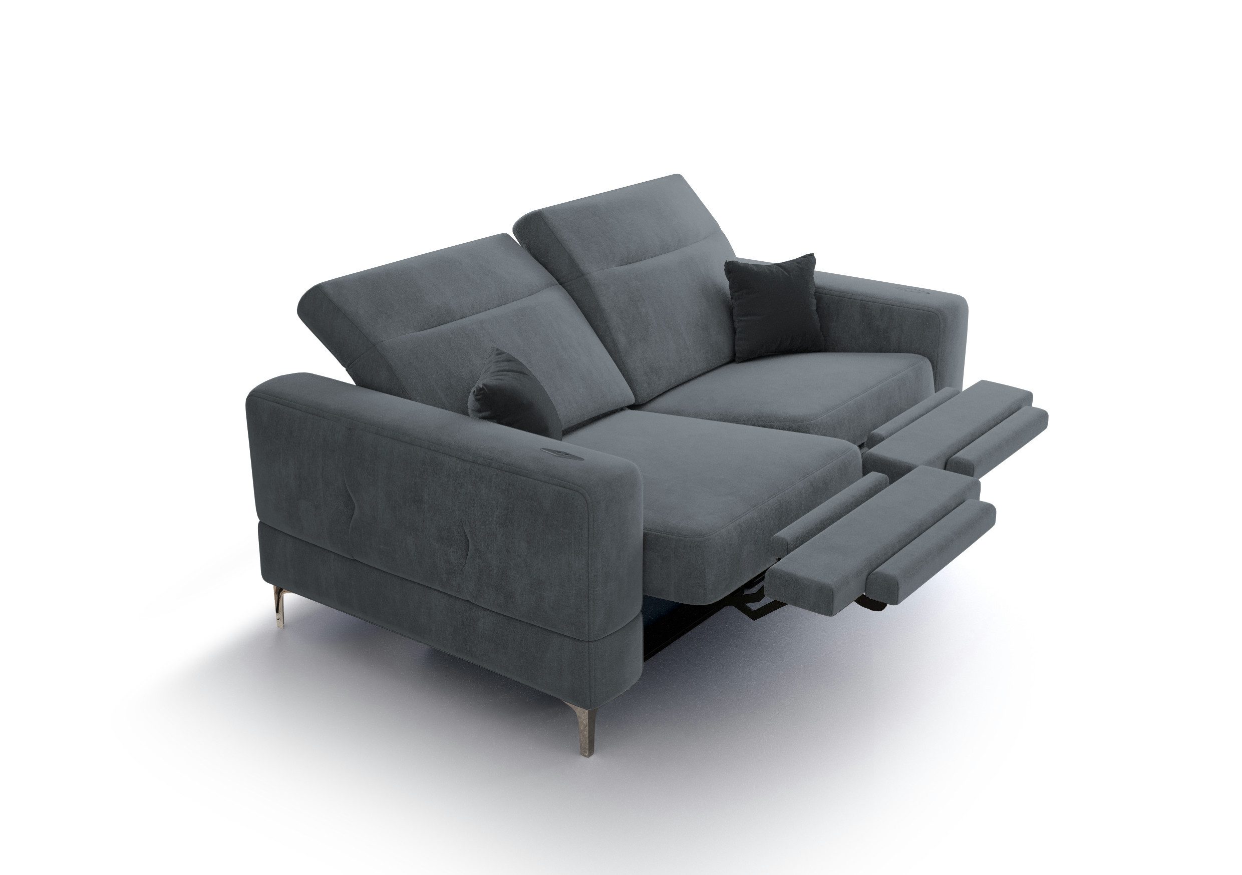 Friderik-EU 2-Sitzer mit elektrischer Relaxfunktion, Malibu Relax II, 180 cm, Terra Stoff, – verstellbaren Kopfstützen – stilvolle Metallfüße