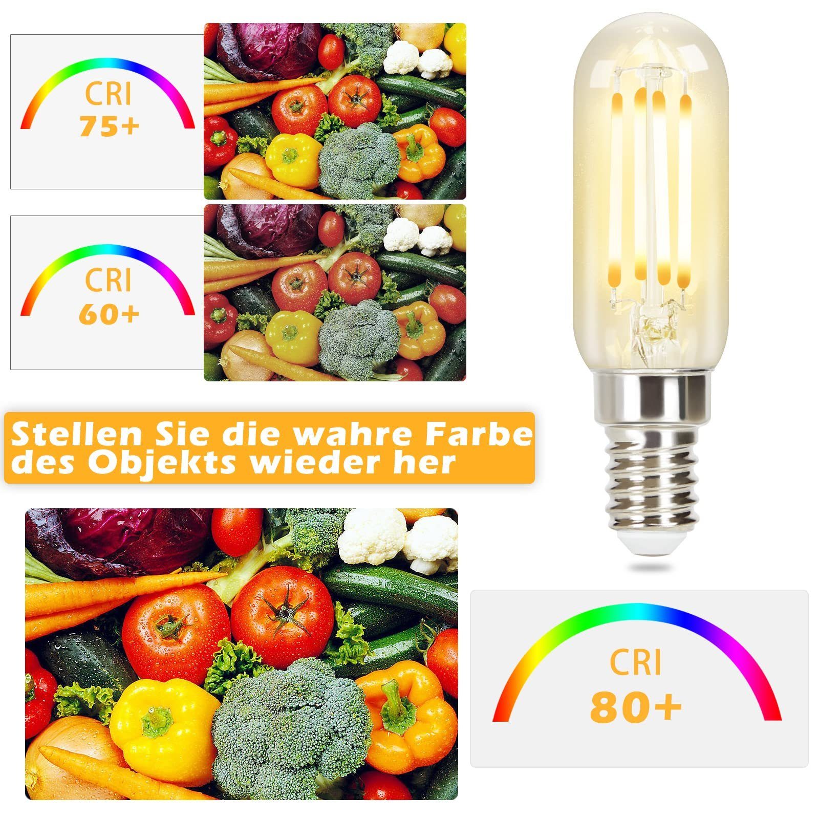 E14, Birne 4 Glas ZMH Edison St., Retro - T25 Energiesparlampe warmweiß, 2700K, Filament LED Vintage LED-Leuchtmittel Glühbirne