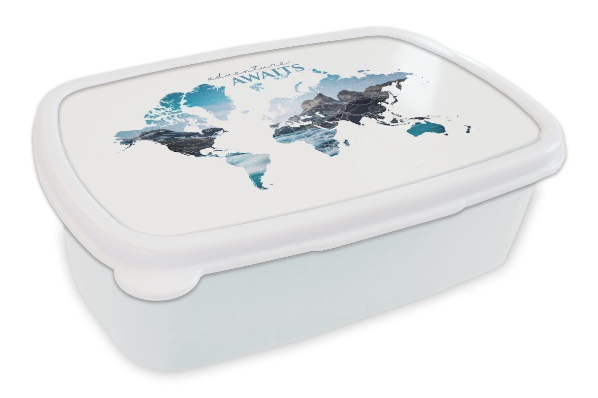 MuchoWow Lunchbox Weltkarte - Zitate - Berg, Kunststoff, (2-tlg), Brotbox für Kinder und Erwachsene, Brotdose, für Jungs und Mädchen weiß