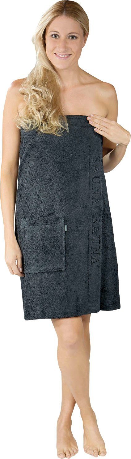 Wewo fashion Kilt 9534, Langform, Saunakilt Damen, Klettverschluss Stickerei anthrazit für Sauna Baumwolle, & mit Klettverschluss