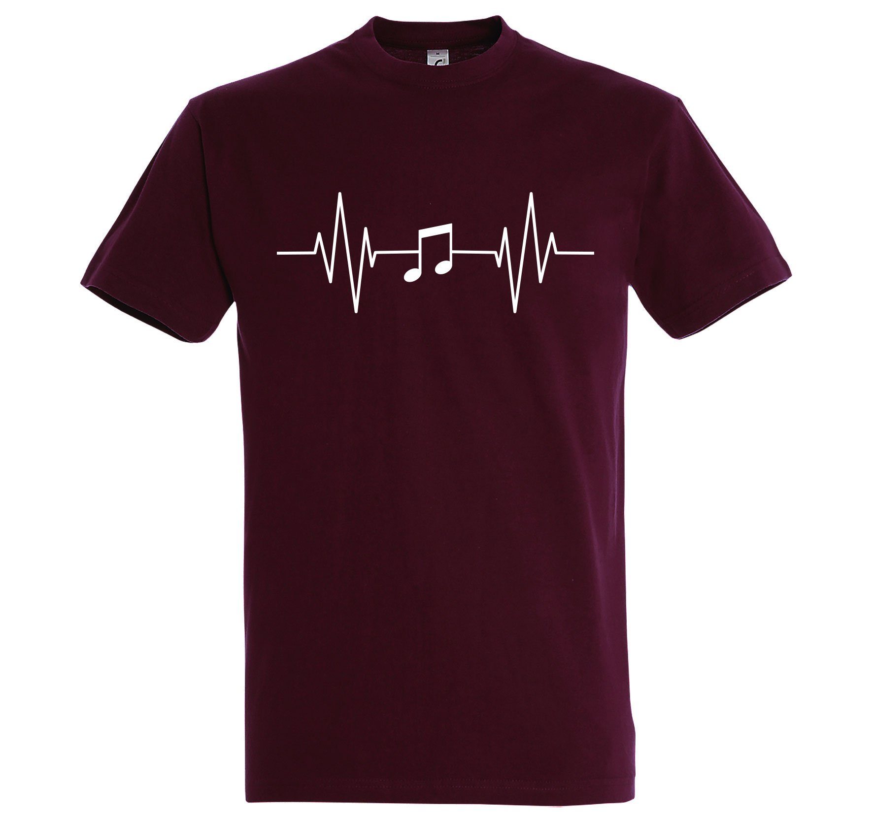 Youth Designz T-Shirt Heartbeat Musik Music mit Herren Note Frontprint Shirt Burgund