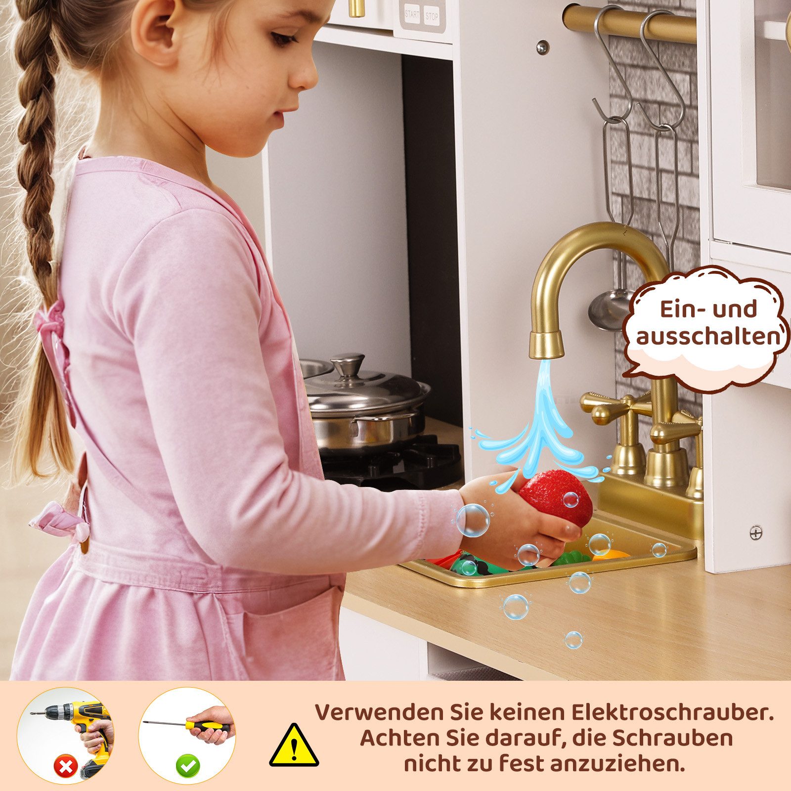 TLGREEN Kinder-Küchenset Spielküche mit Licht und Sound, (Kinderküche Holz, Spielzeugküchen, mit Küchenzubehör und 2PCS Aufbewahrungsboxen), Spielzeug für Kinder, 90x30x90 cm, Weiße