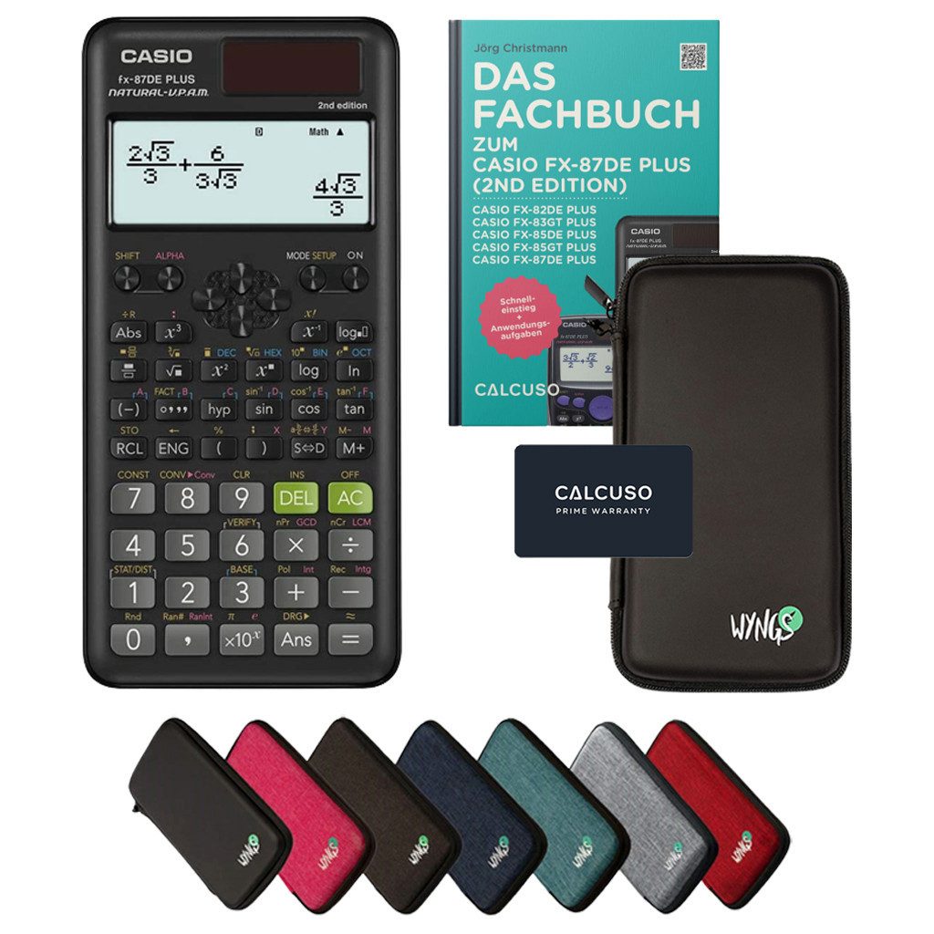 CASIO Taschenrechner fx-87DE Plus 2 inkl. Schutztasche Schwarz & Fachbuch (48 S., DINA5)