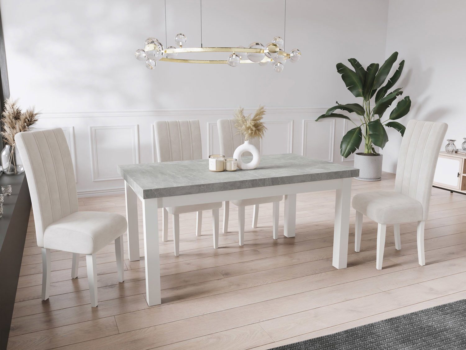 WFL GROUP Esstisch Avena ausziehbar rechteckig modern mit weißen Holzbeinen (MADE IN EU, 5 Gr. – 120/140/160/170/200 cm ausziehbar auf 160/180/210/250/300 cm), platzsparender Tisch in Holzoptik für Küche, Esszimmer oder Wohnzimmer