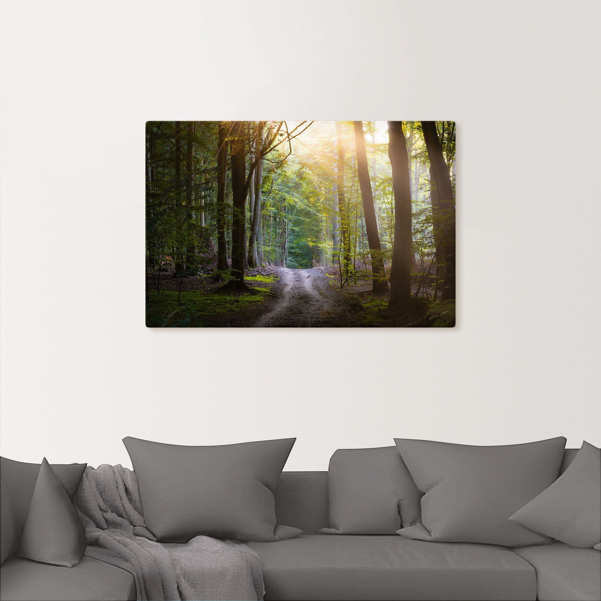 in Größen versch. Alubild, (1 als im Waldweg Artland Poster Wandbild Licht, Wandaufkleber St), oder Leinwandbild, Waldbilder