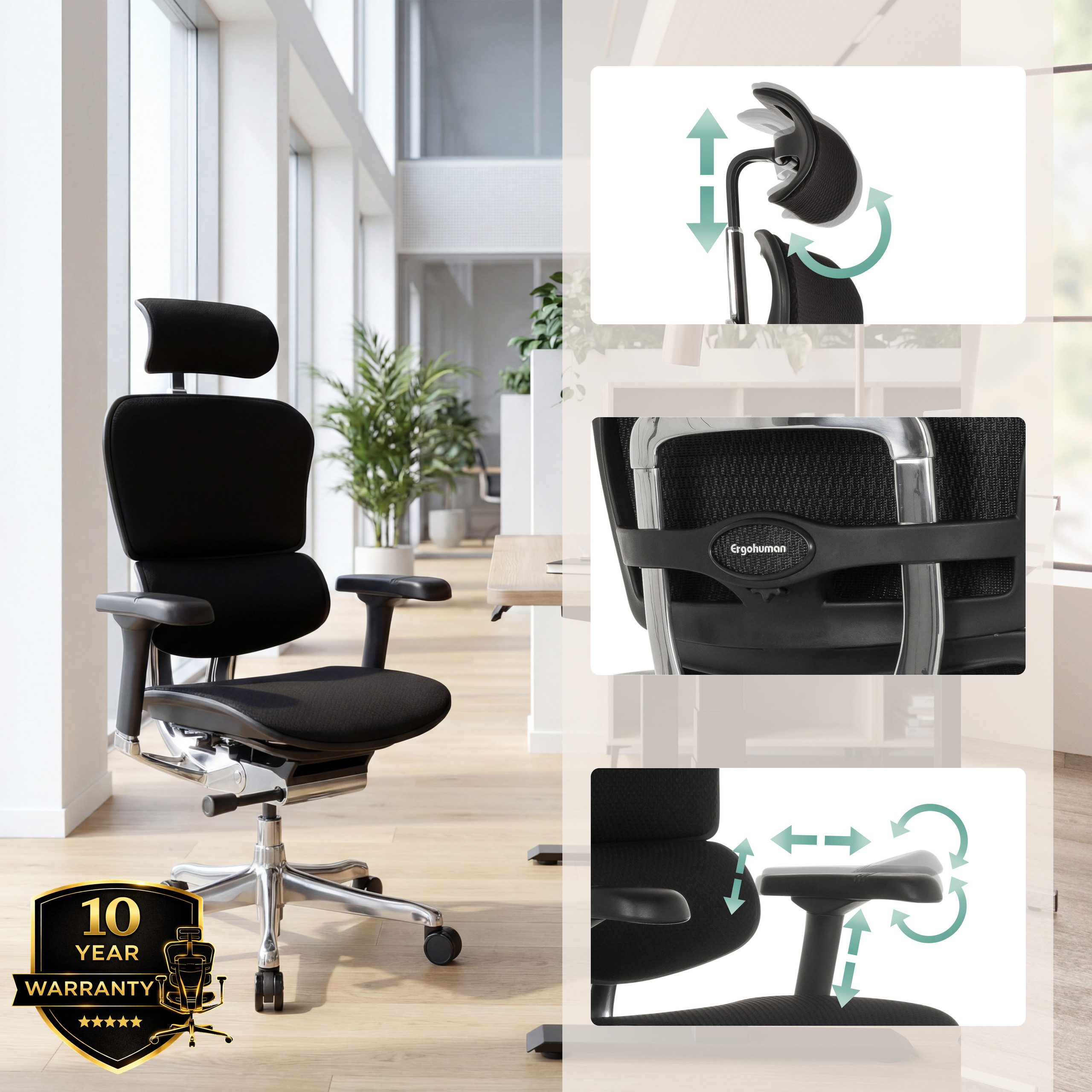 hjh OFFICE Drehstuhl Luxus Chefsessel Ergohuman Gen2 Stoff (1 St), Profi Bürostuhl Schreibtischstuhl ergonomisch