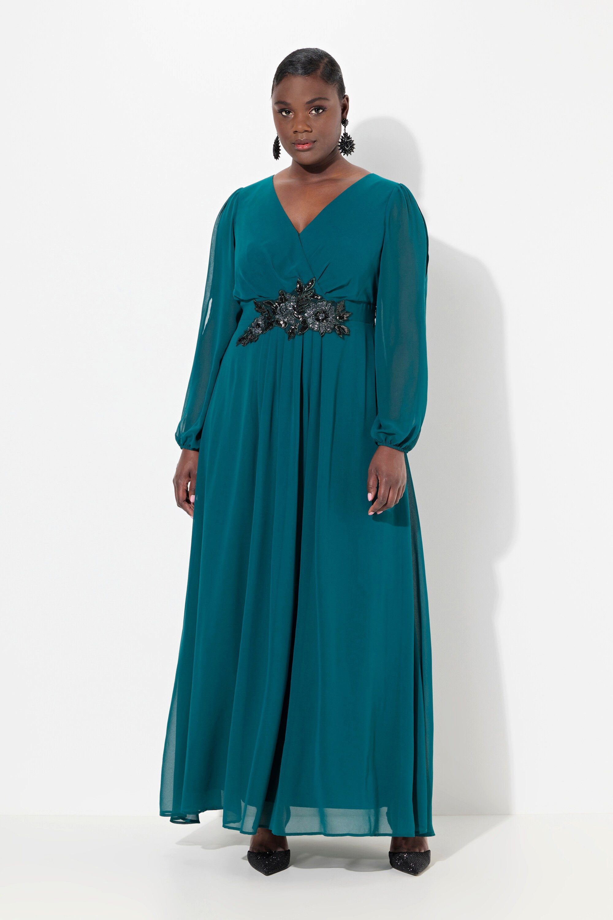 Ulla Popken Cocktailkleid Abendkleid V-Ausschnitt bestickter günstig online kaufen