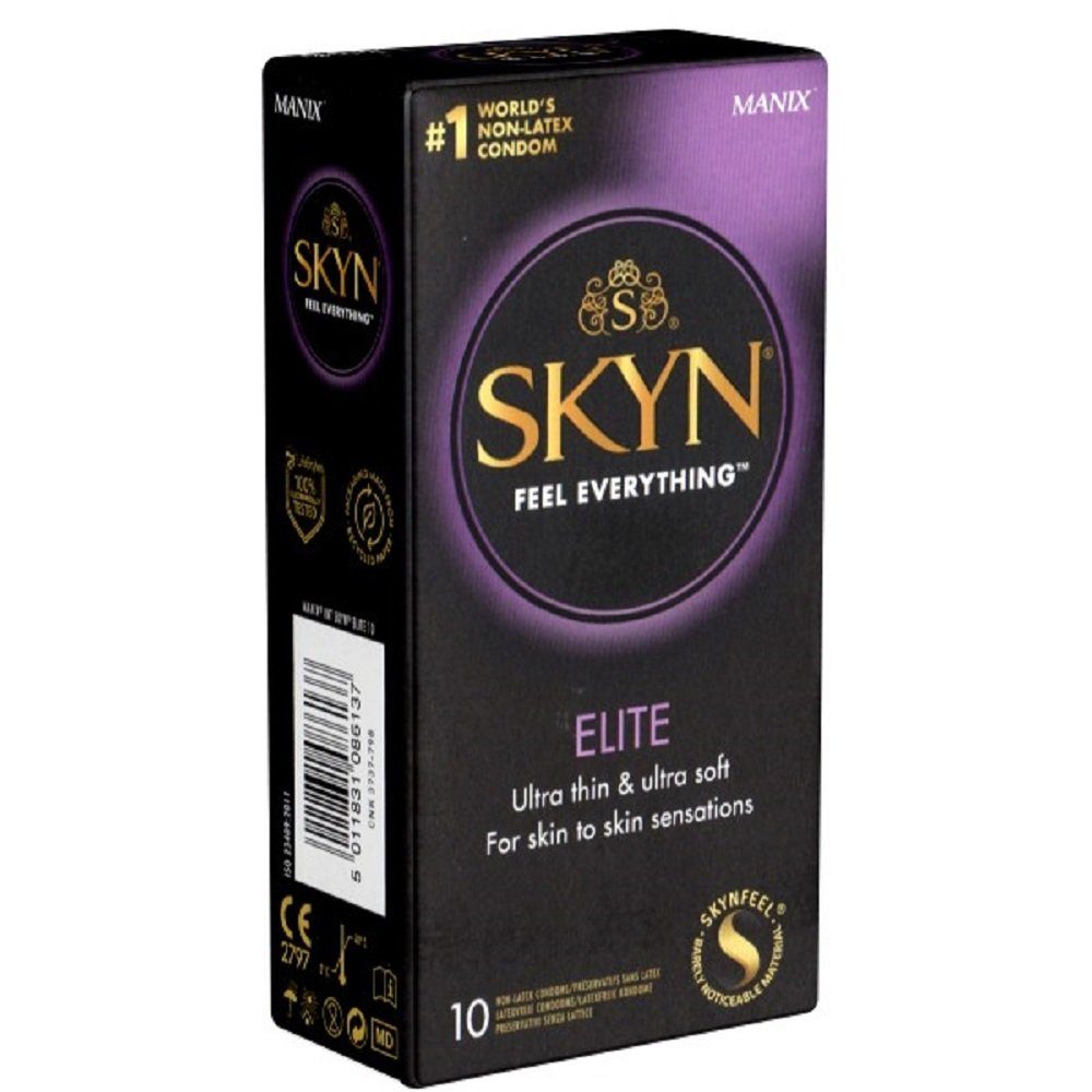SKYN Kondome Elite (Ultra Thin & Ultra Soft) Packung mit, 10 St., hypoallergene Kondome, ideal für Latexallergiker, superdünne latexfreie Kondome aus Sensoprène™