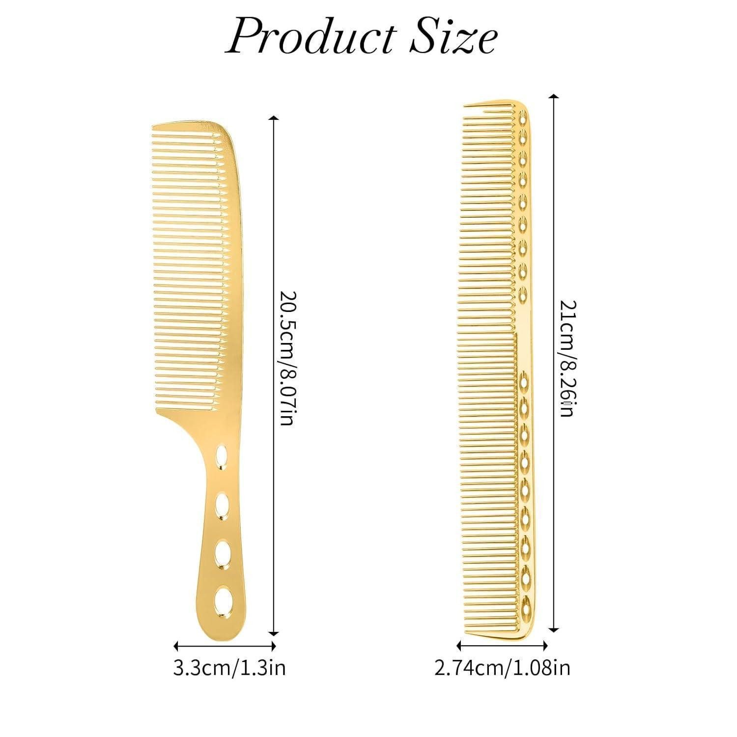 LuxusKollektion Haarkamm 2er Set Aluminium Friseurkämme Gold Stielkamm Antistatisch Carbon