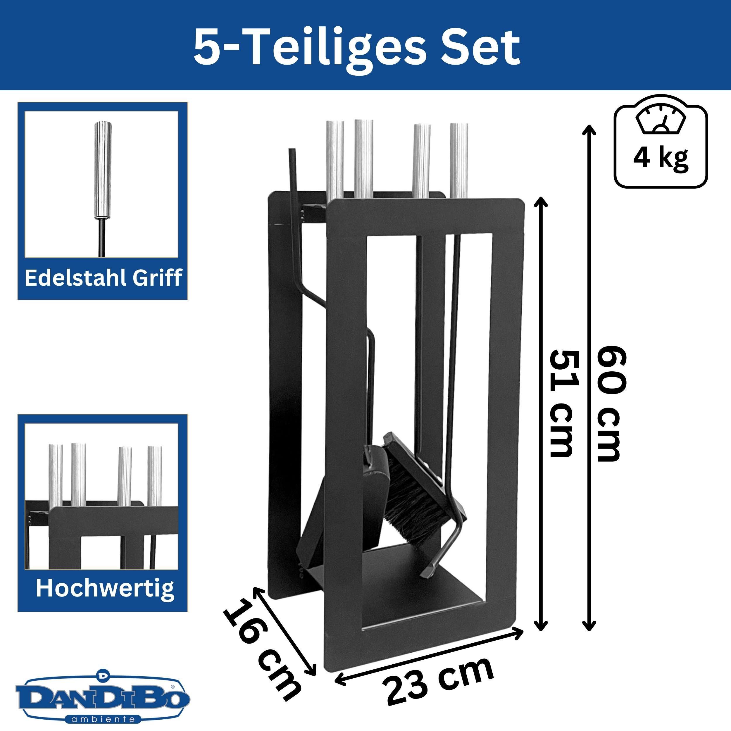 DanDiBo Kamingarnitur 5 Teilig Set 96572 Kaminset Kamingarnitur Ofenbesteck, (5-St., Schürhaken, Zange, Schaufel, Besen, Stand)