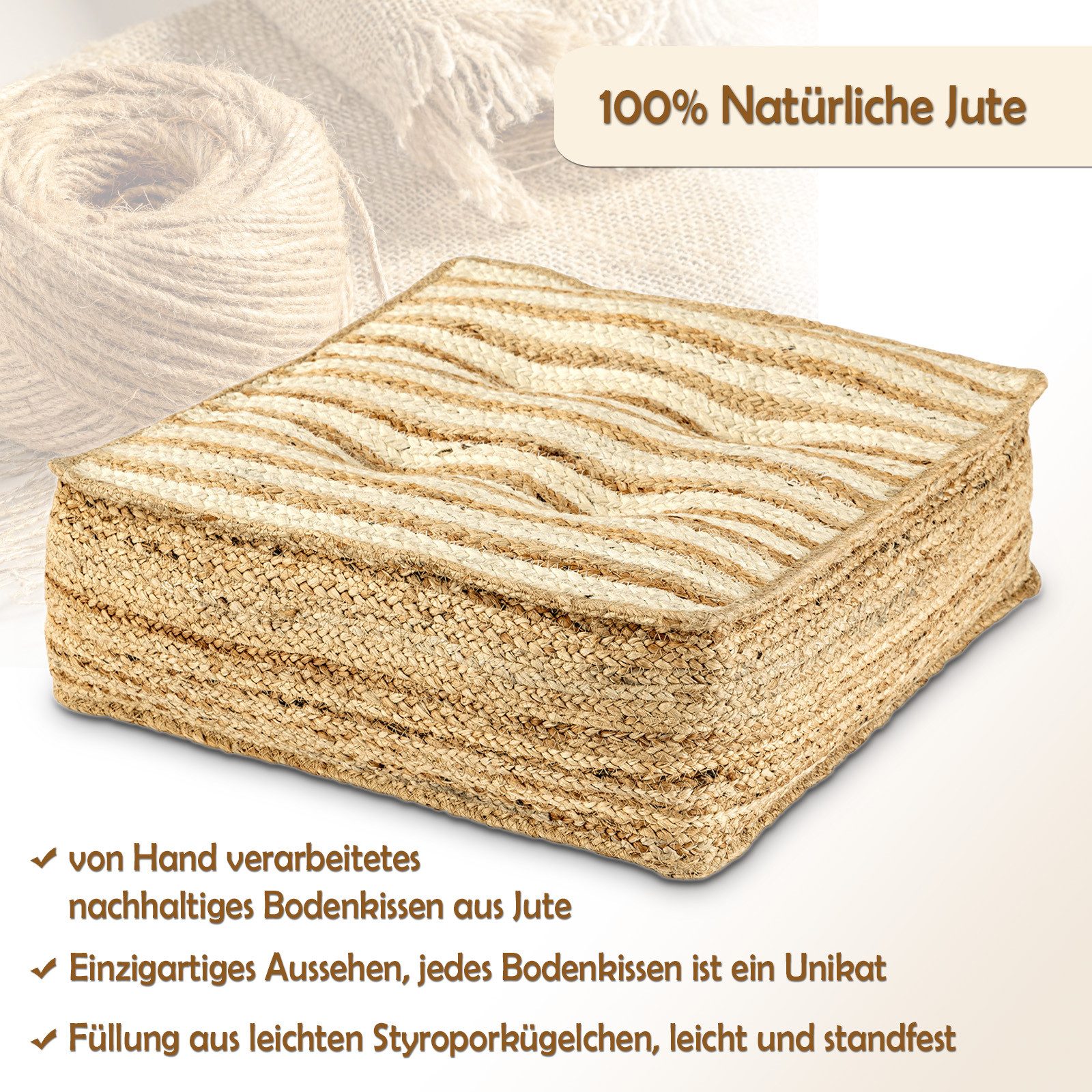 Amagohome Sitzhocker Sitzhocker Sitzpouf Jute Bodenkissen günstig online kaufen