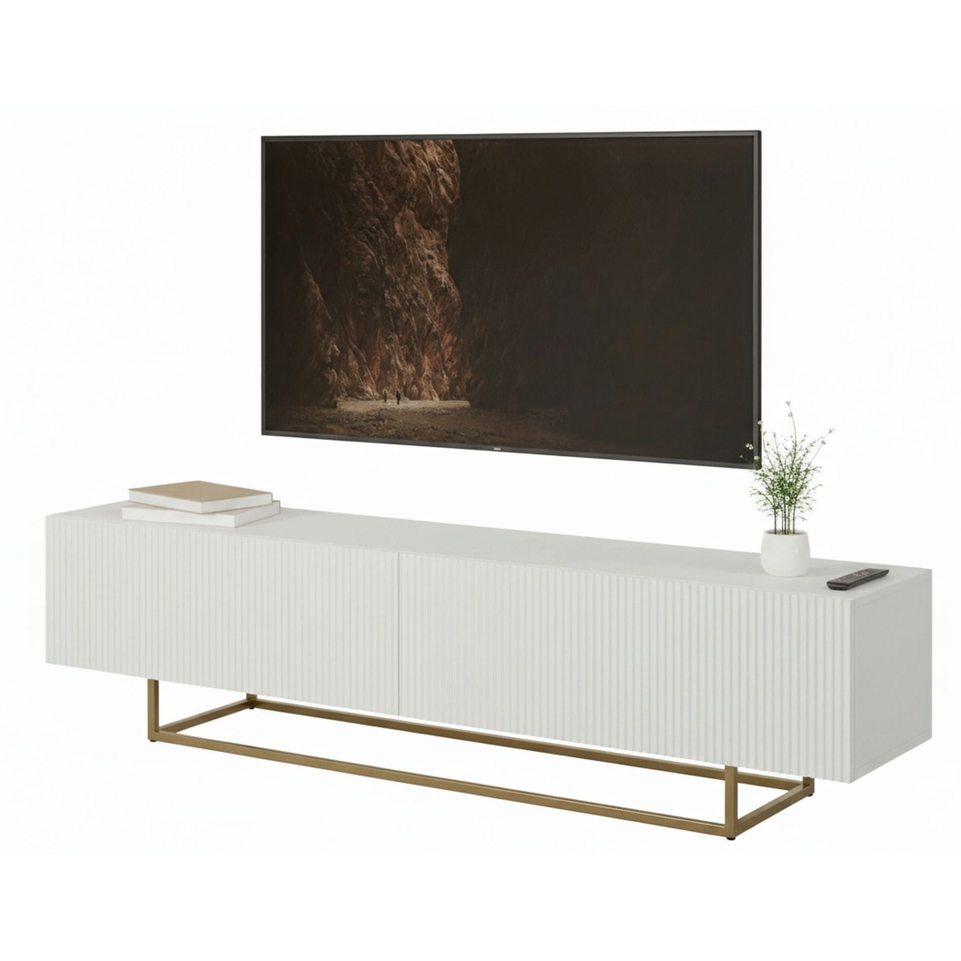 Selsey TV-Schrank VELDIO TV-Lowboard 175 cm – Riffel-Optik und Metallgestell in Gol