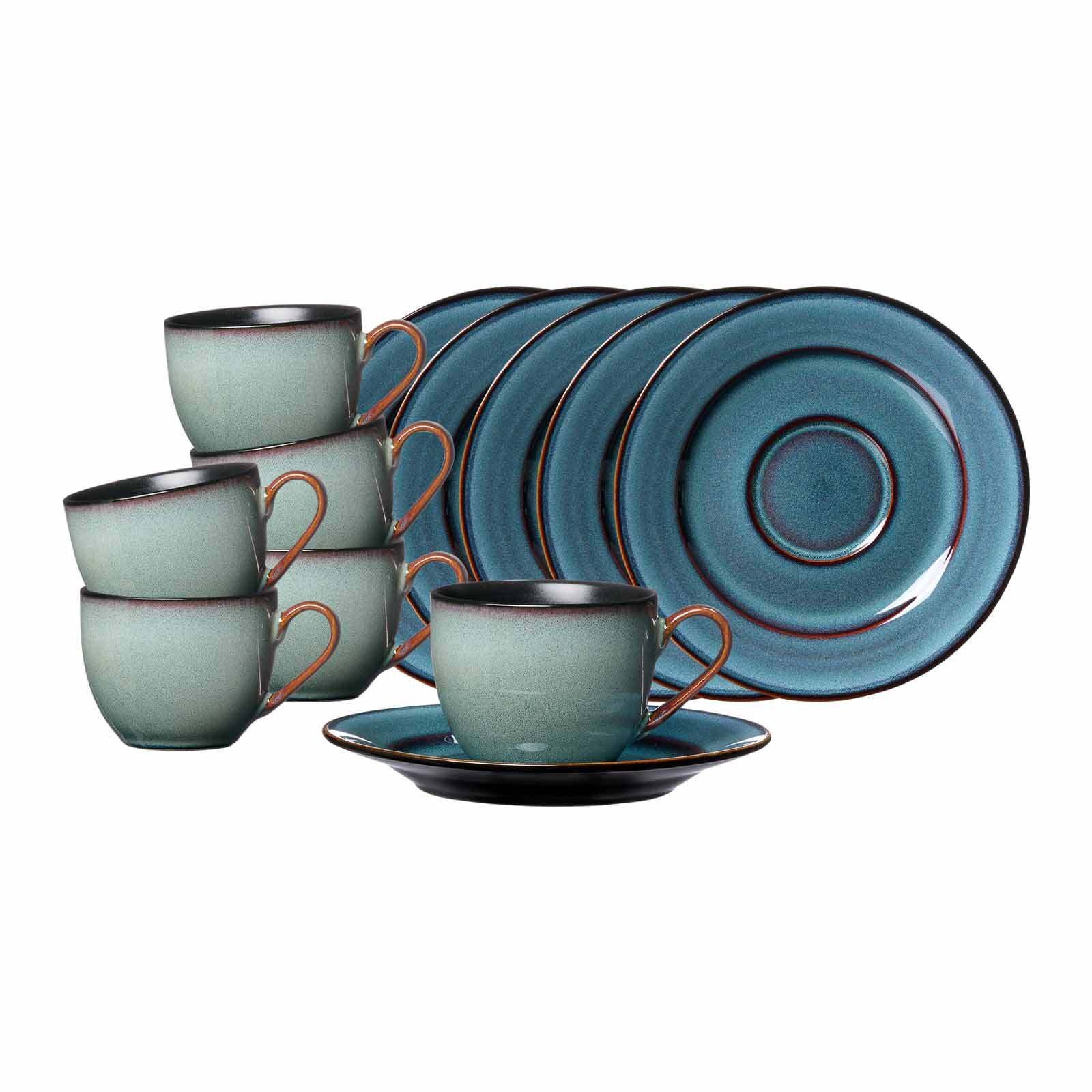 Ritzenhoff & Breker Tasse Bali Espressotassen mit Untertassen 90 ml 6er Set, 6-tlg., Steinzeug
