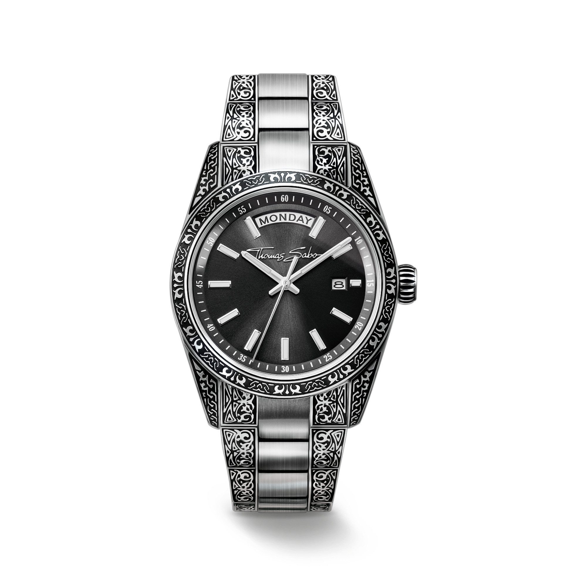 THOMAS SABO Quarzuhr REBEL AT HEART REVIVE 36 mm WA0427-201-201-36 mm, Armbanduhr, Damenuhr, Herrenuhr, Edelstahlarmband, analog, Tag