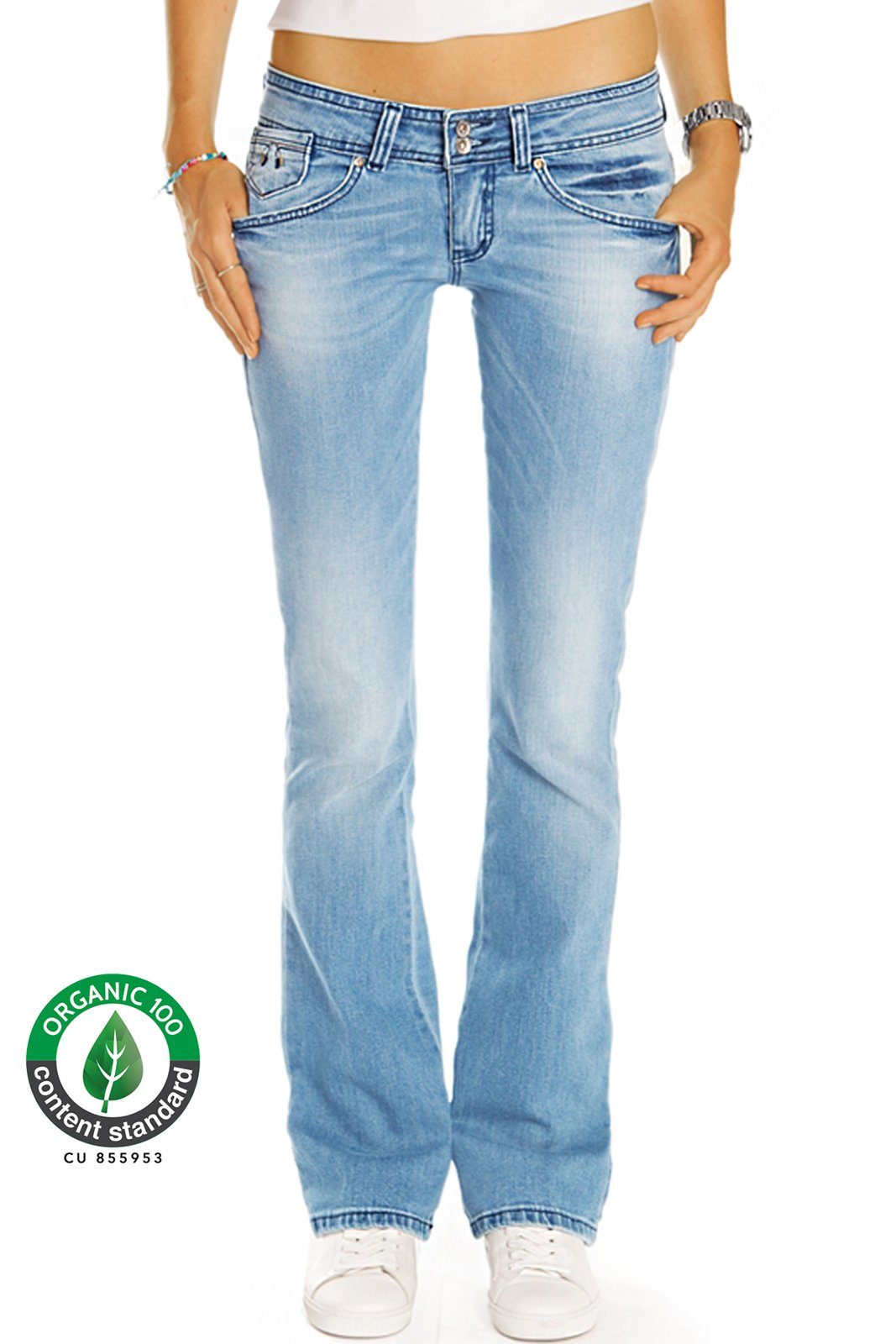 be styled Bootcut-Jeans Organic low waist Hüftjeans Damenhosen mit Bio Baumwolle Bio_003 5-pocket, zertifizierte Bio-Baumwolle