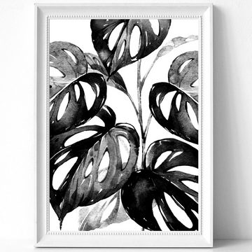 homestyle-accessoires Poster Bilder Bilderset Wandbilder MONSTERA BLACK 3er Set Print, Ohne Bilderrahmen