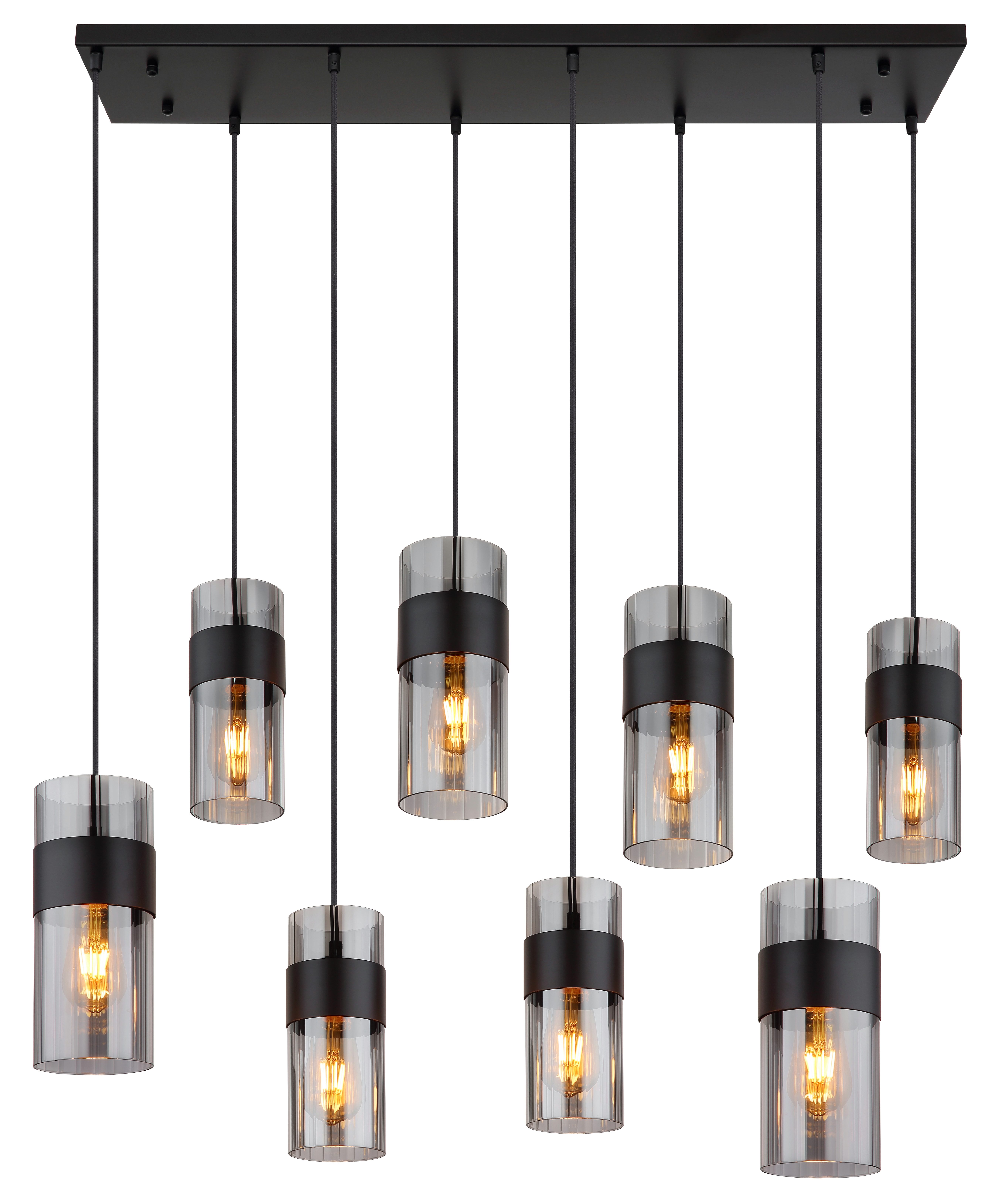 GLOBO LIGHTING Hängeleuchte SCARFINA, Leuchtmittel wechselbar, Schwarze Hängeleuchte mit Rauchglas, höhenverstellbar, 8x E27