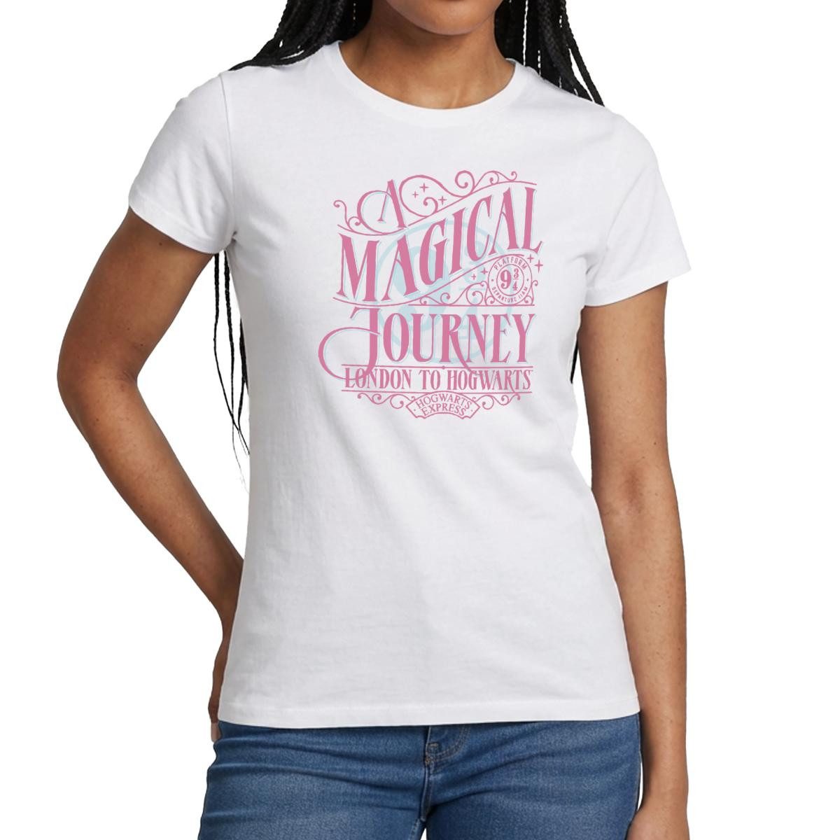 Spreadshirt T-Shirt Harry Potter Gleis 9 ¾ Design In Rosa & Blau Frauen T-Shirt (1-tlg)