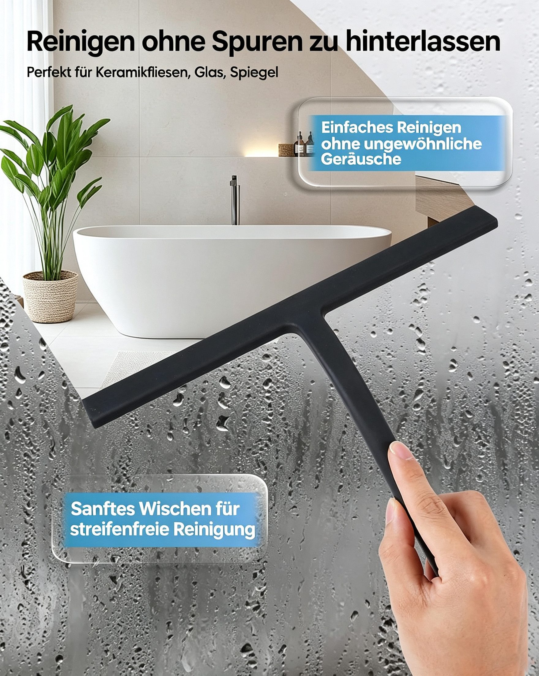 OYLCDI Duschabzieher Duschabzieher 28 cm Silikon mit Edelstahlgriff und Wandhalterung, Wasserabzieher für Dusche, Fenster, Spiegel und Fliesen – Bild 5 von 5