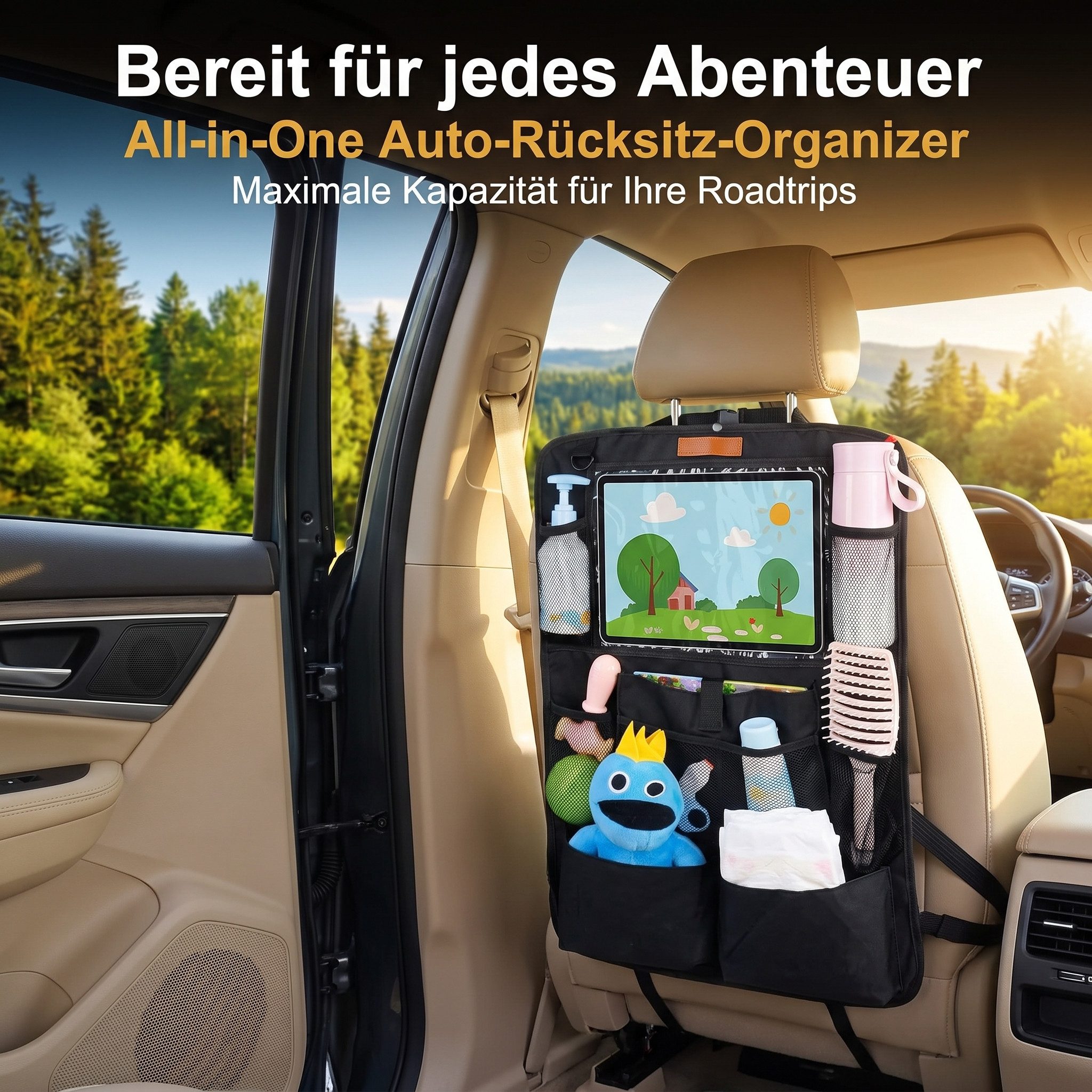 AIMAX Auto-Rückenlehnentasche Auto Organizer Kinder Rücksitz, Sitzschoner mit Taschen, Wasserdicht 600D Oxford