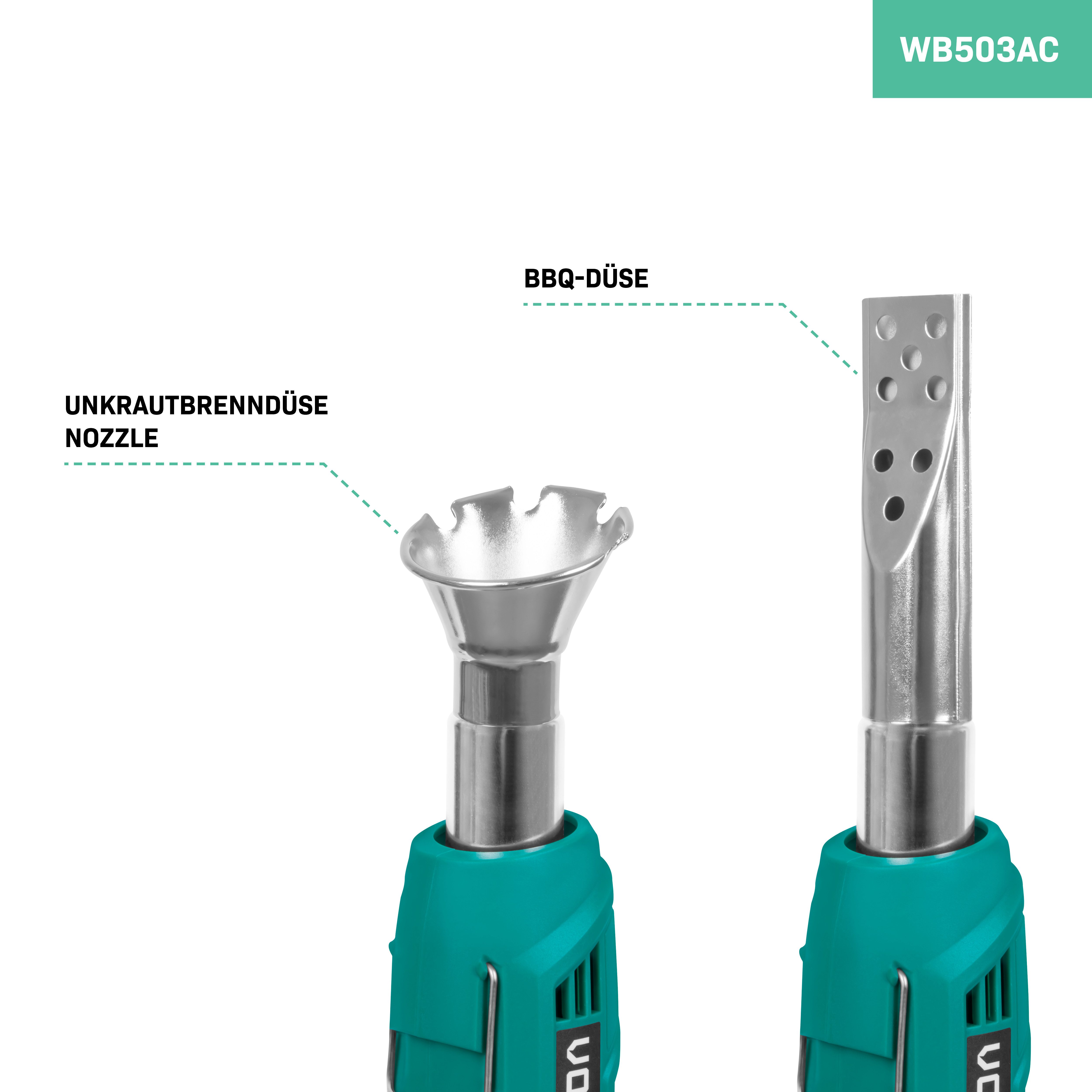 VONROC Unkrautbrenner elektrisch 2000W, 600 °C maximal, (2 in 1 Unkrautvernichter und Grillanzünder, 3-tlg., Unkraut Entferner ohne Chemie)