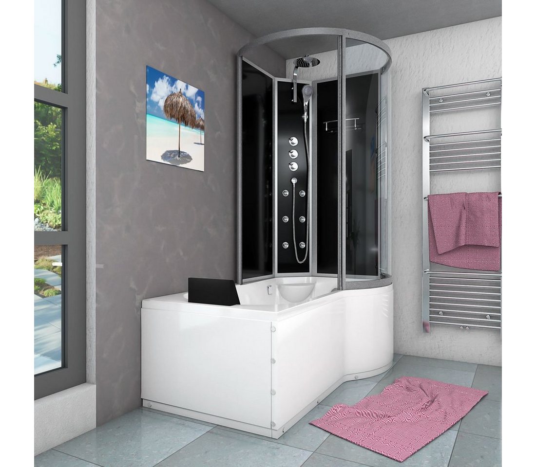 Thumbnail - AcquaVapore Grossraumdusche Wanne Dusche Kombination sw K50-L32 170x100, Sicherheitsglas ESG, inklusive Duschwanne, Ruts...
