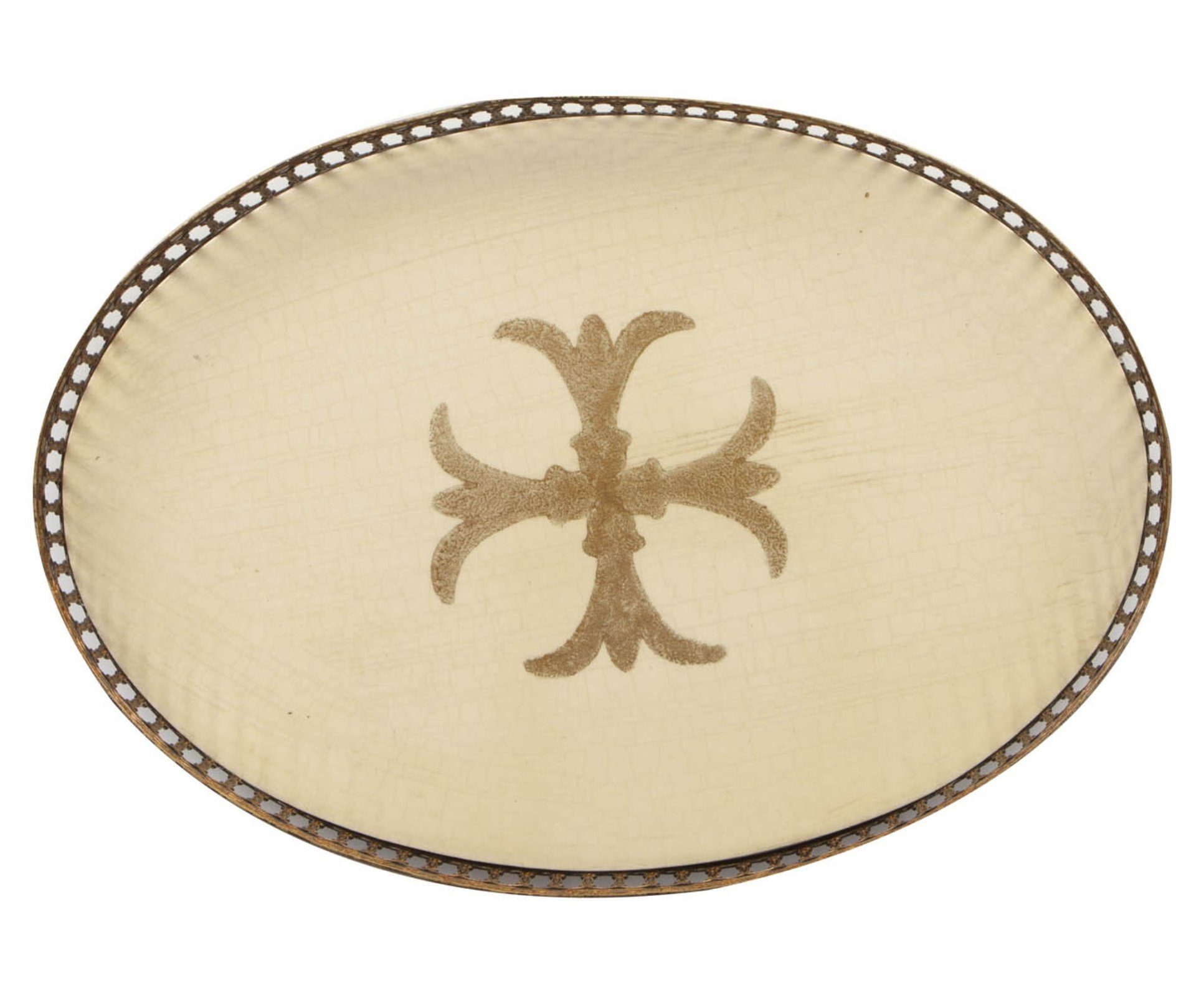 creme 1 Lilie Home beige Tablett in (1 goldener Stück, mit Handarbeit Collection Signature klassisch Dekotablett Rand oval), Tablett Serviertablett oval