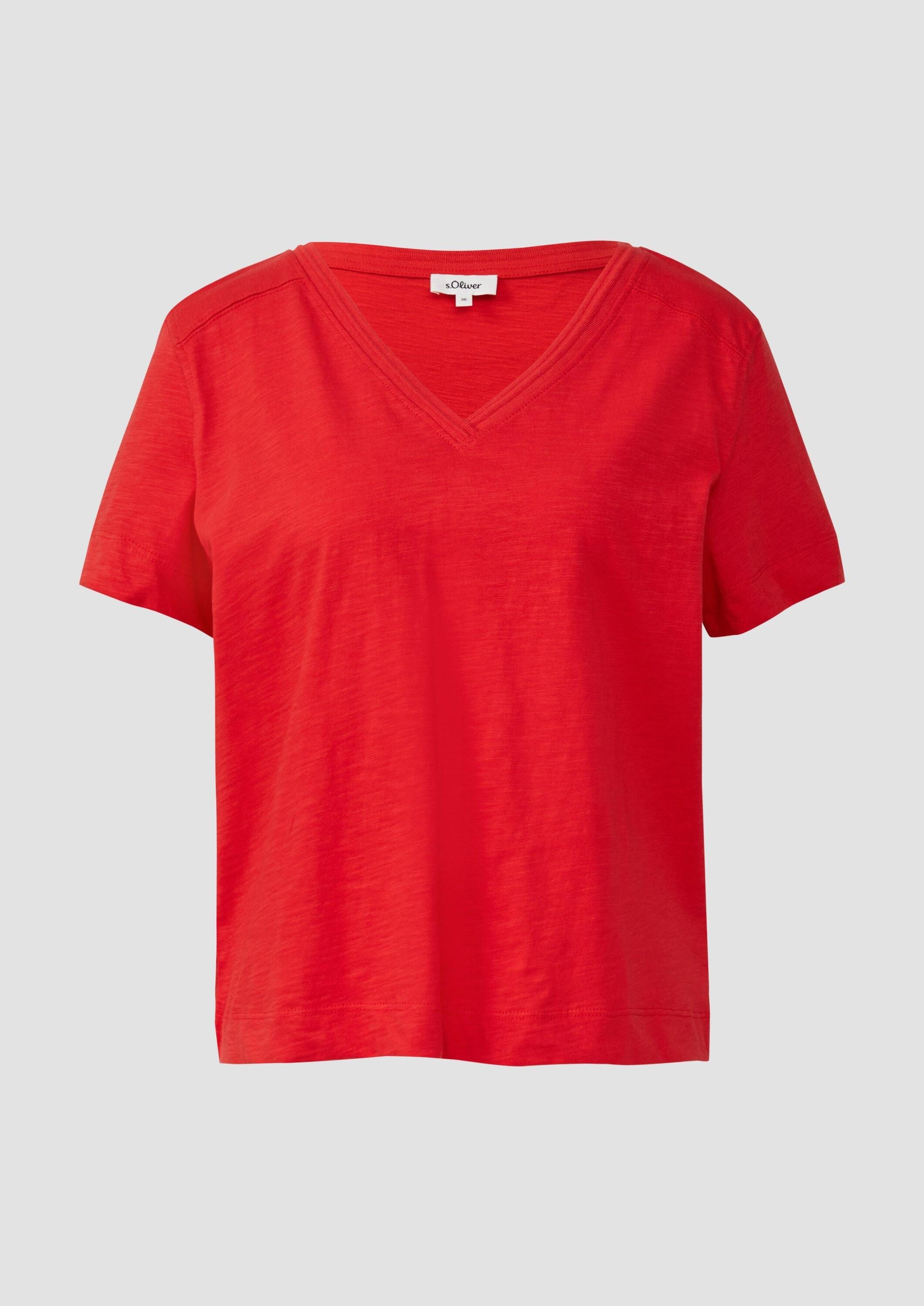 s.Oliver Kurzarmshirt T-Shirt T-Shirt aus Flammgarn mit V-Ausschnitt