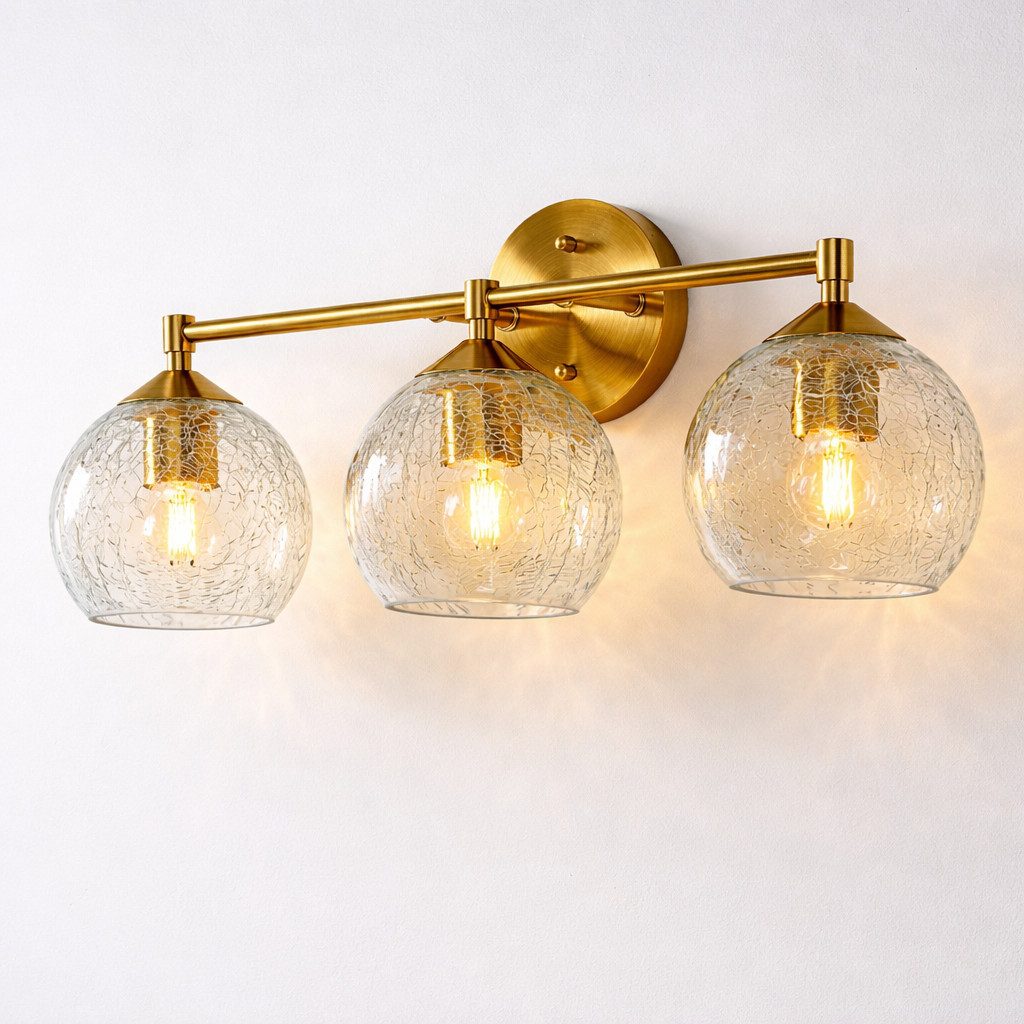 Tribesigns Wandleuchte Spiegelleuchte, 3-flammig Crackle Glas Badezimmer-Wandleuchte, LED wechselbar, mit E27 Fassung, für Flur Wohnzimmer, Inklusive Leuchtmittel