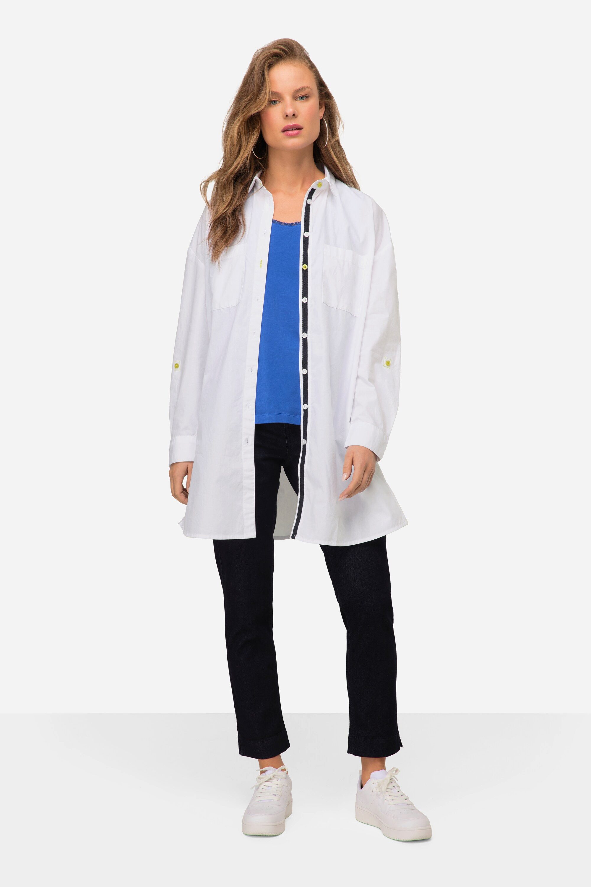 Longbluse Long Bluse Hemdkragen Langarm