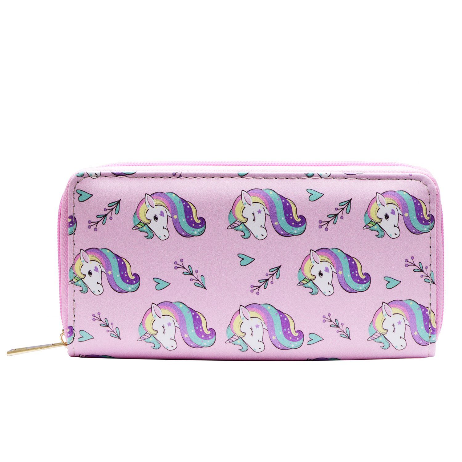 DonDon Geldbörse DonDon Damen Mädchen Geldbeutel Geldbörse - bunte Einhörner (Packung, 1-tlg), Reißverschluss