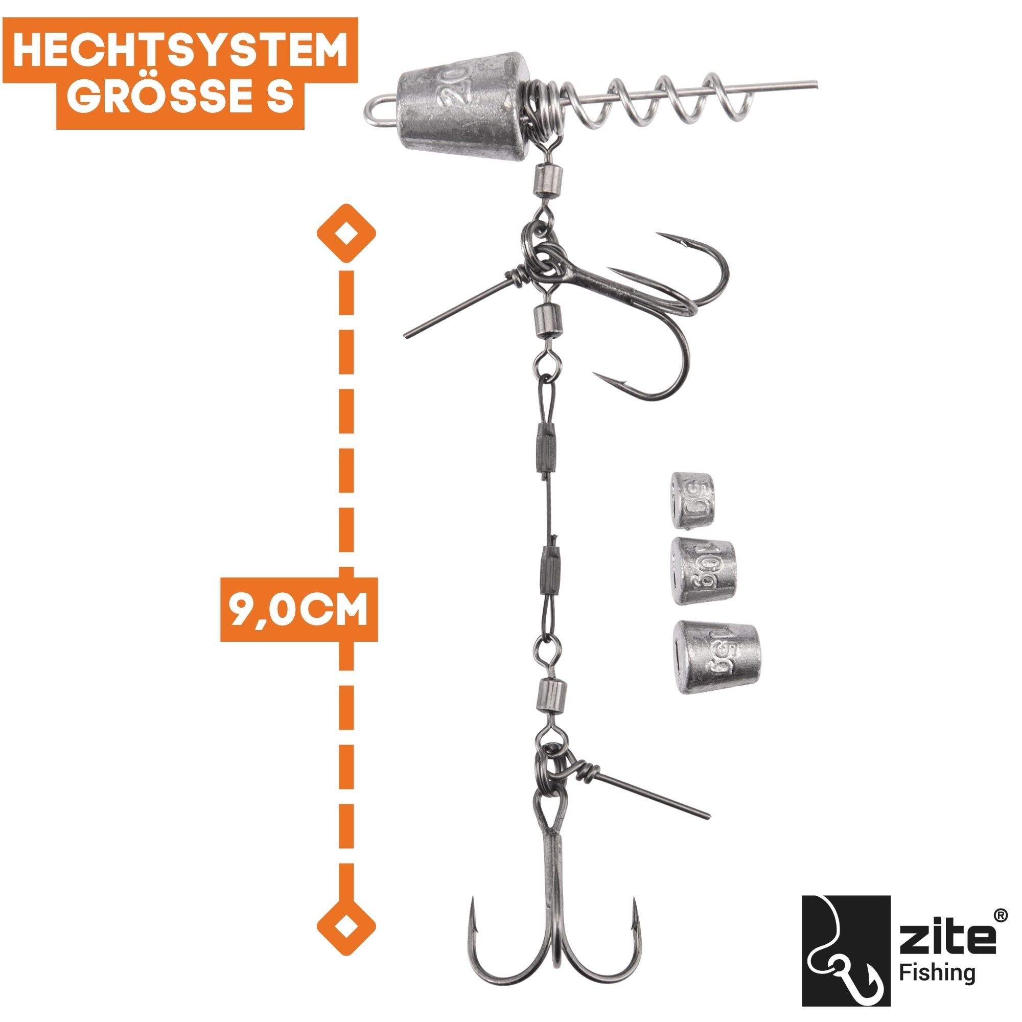 Zite Drillingshaken Variables Hechtsystem S, L 5-20g Natur & UV Neon Gummiköder Angeln, (Fertigmontage)