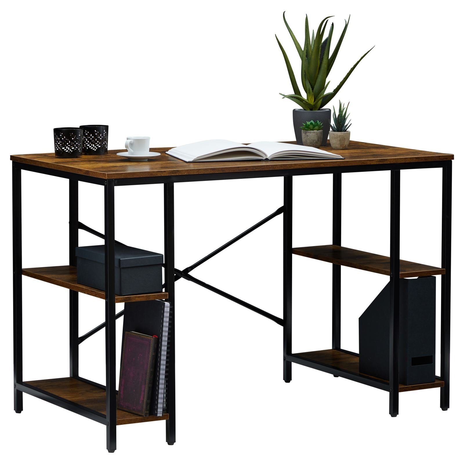 CARO-Möbel Schreibtisch EVORA, Schreibtisch Industrial Stil aus Metall in schwarz und MDF in braun 4 Vintage/schwarz
