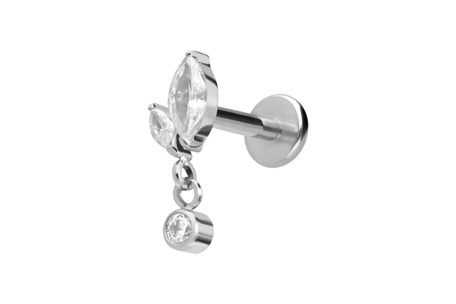 Piercing-Set Titan Labret mit Innengewinde KNOSPE + KRISTALL