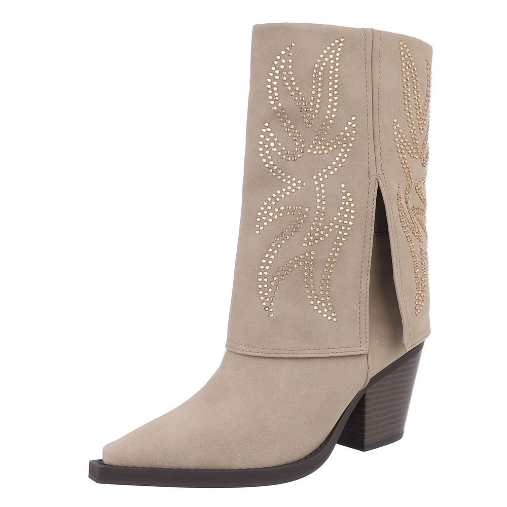 Ital-Design Damen Cowboyboots Western Westernstiefel (87740376) Blockabsatz Stiefel in Beige