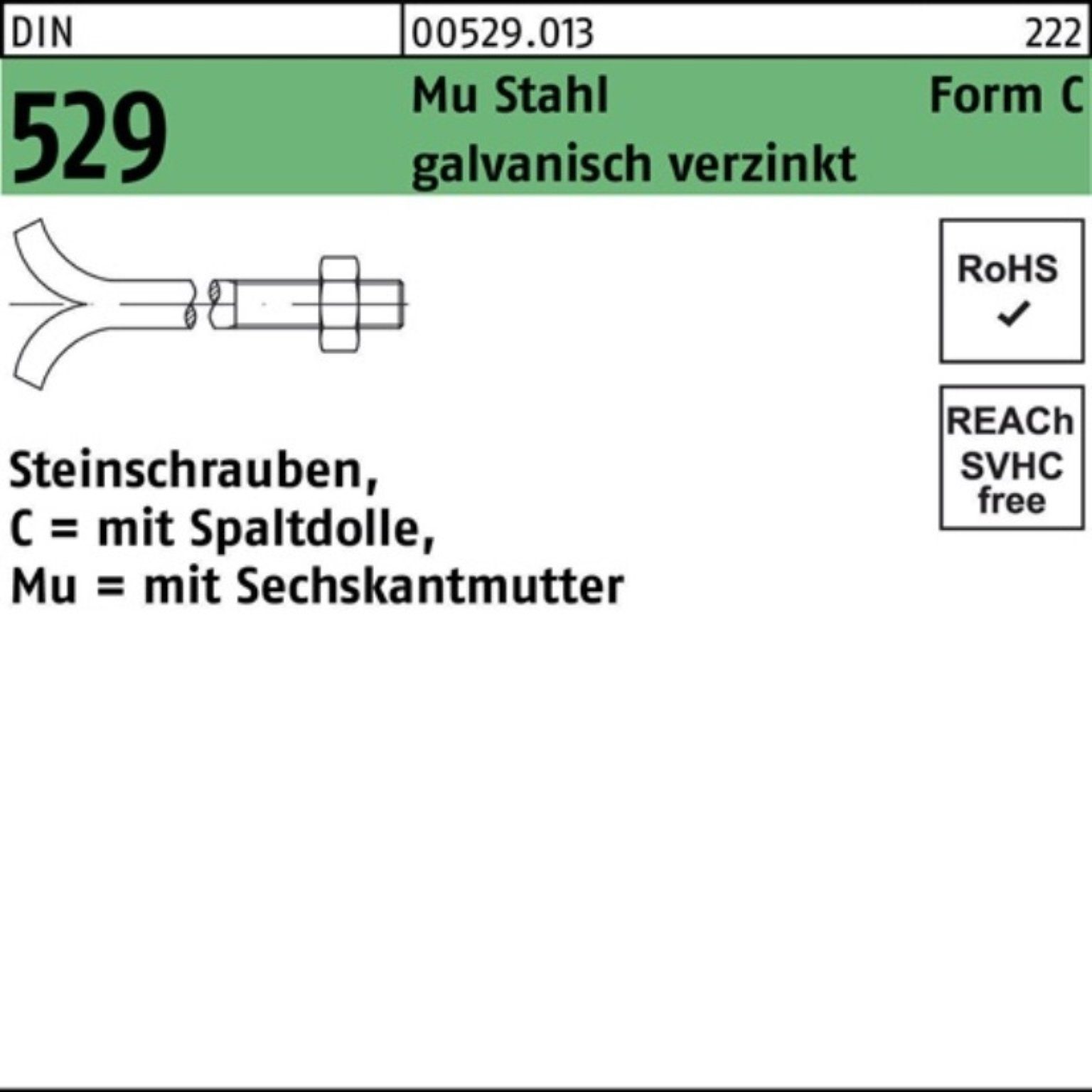 Reyher Schraube 100er Pack 20x300 CM DIN Spaltdolle/6-ktmutter 529 3. Mu Steinschraube