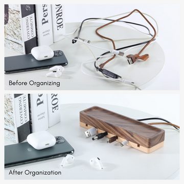 SeedWave Kabelbox Holz Magnetischer Kabelhalter mit Stifthalter, 6 Kabelschlitzen, Selbstklebender Kabelorganizer