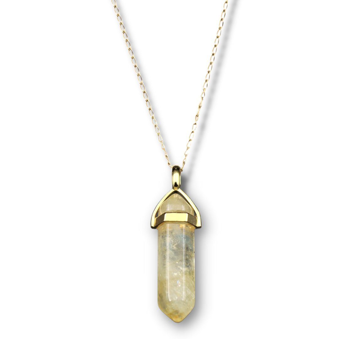 LAVISA Kette mit Anhänger Edelstein Kristall Naturstein Obelisk Citrin Halskette gold