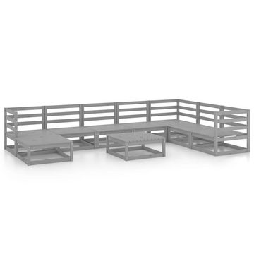 vidaXL Gartenlounge-Set 9-tlg. Garten-Lounge-Set Grau Kiefer Massivholz, (1-tlg)