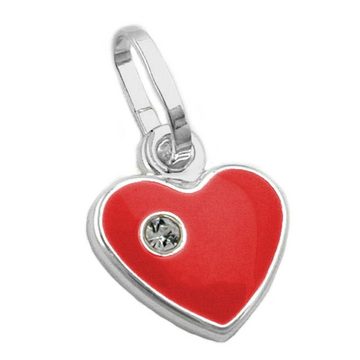 unbespielt Herzanhänger Anhänger Herz rot lackiert mit Glasstein 925 Silber kl. Schmuckbox, Silberschmuck für Kinder