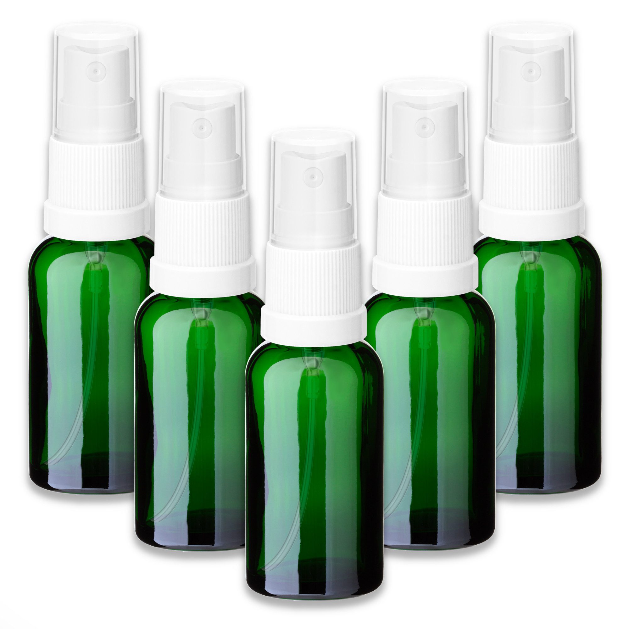 Zerstäuberflasche 5x Grüne Glasflasche 30 ml mit weißem Zerstäuber Sprühkopf Spray Set