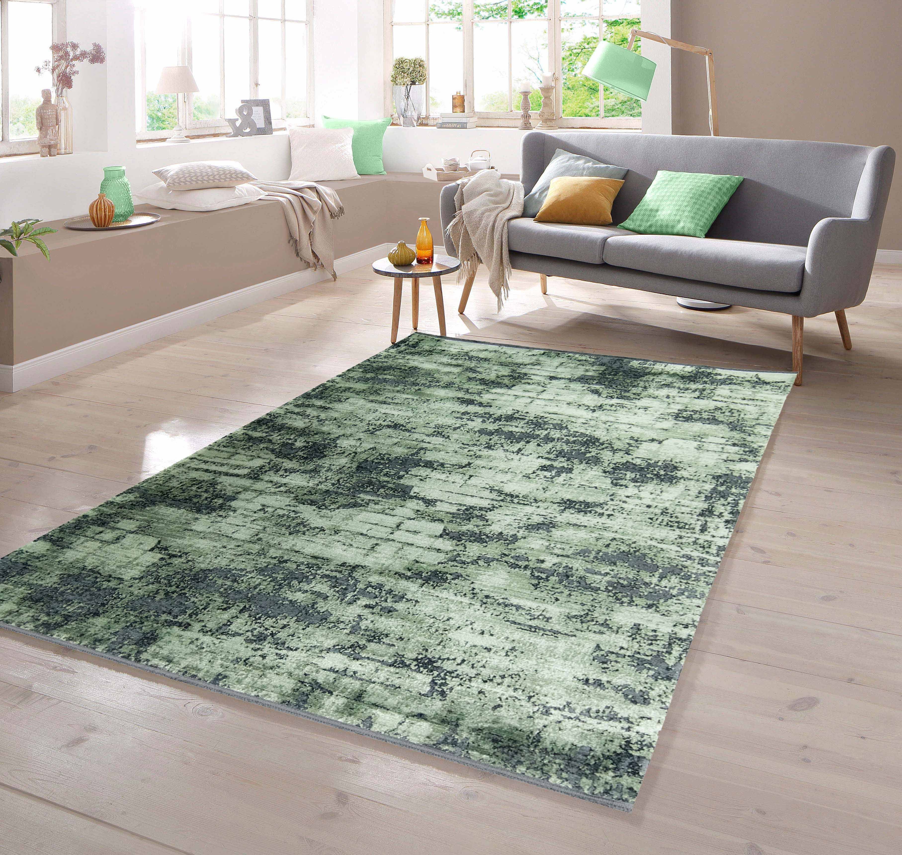 Teppich Moderner Teppich in Abstraktem Design in Grün auf Schwarz,  TeppichHome24, rechteckig