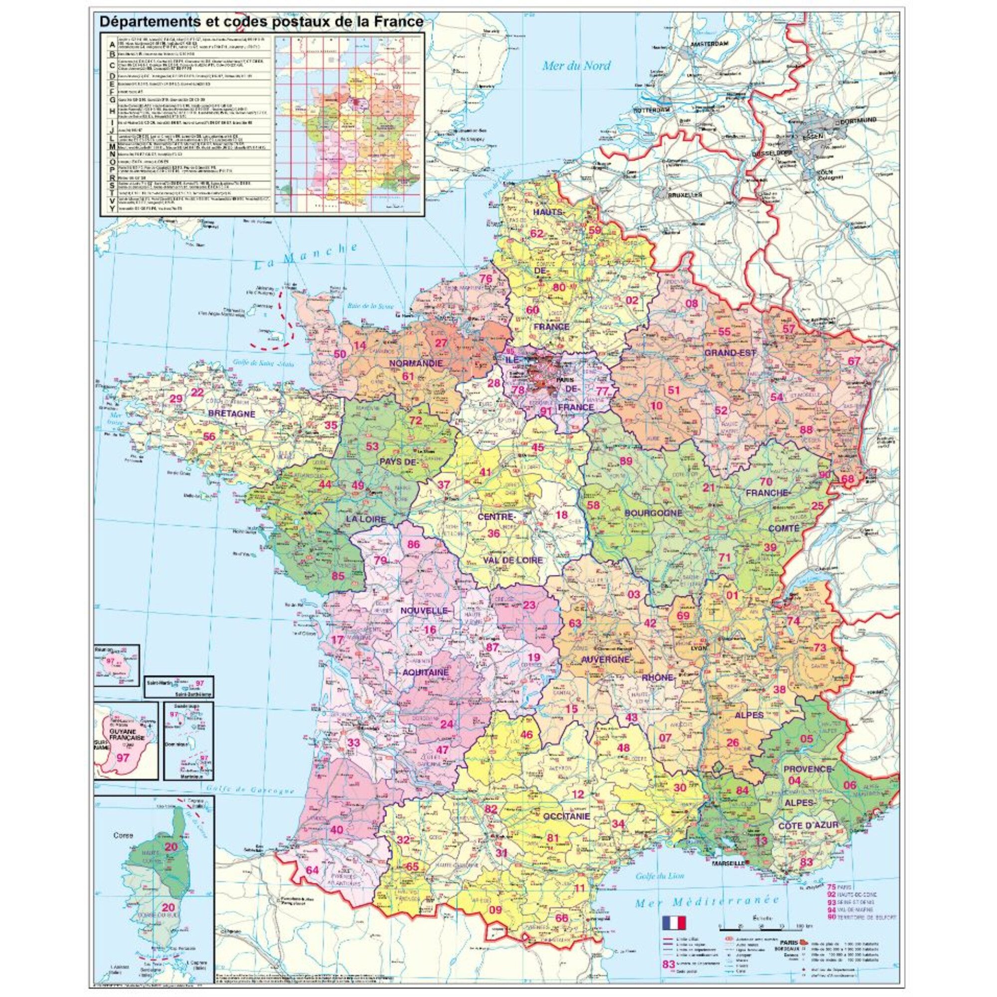 STIEFEL Wandbild Stiefel Landkarte Frankreich Postleitzahlenkarte (Französisch)