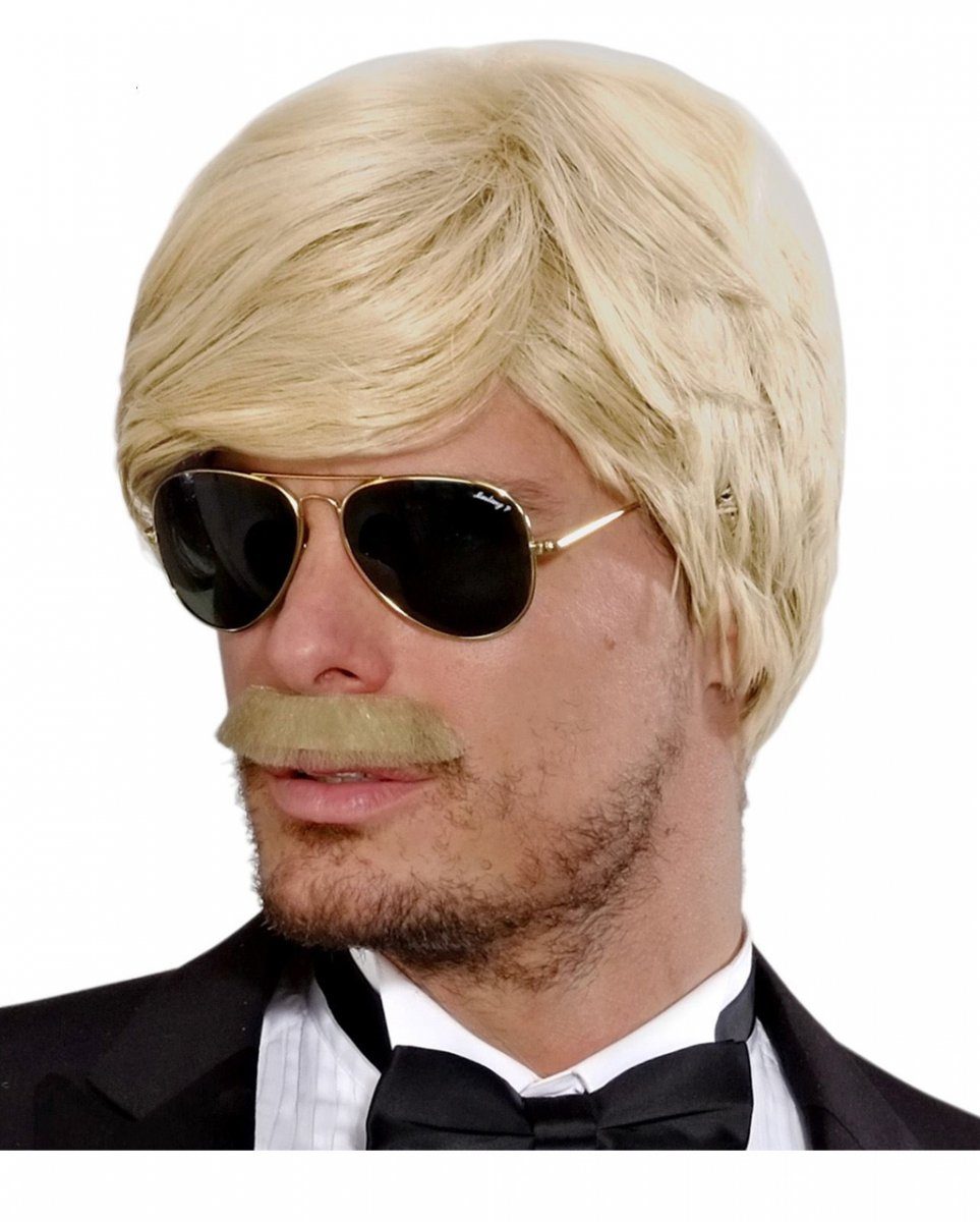 Kostüm-Perücke Blonde Playboy Herrenperücke mit Schnauzbart als K