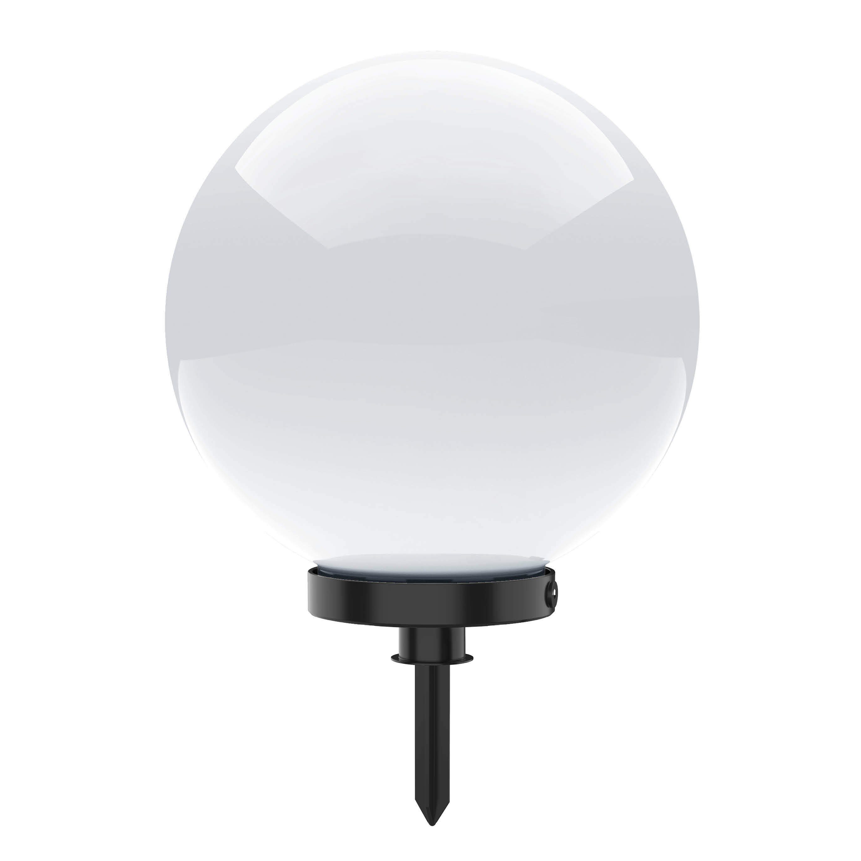 SellTec Gartenleuchte Kugelleuchte Kugellampe KIRA, IP44 spritzwassergeschützt, ohne Leuchtmittel, individuell bestückbar, Gartenlampe, Außenleuchte Erdspieß, opal weiß