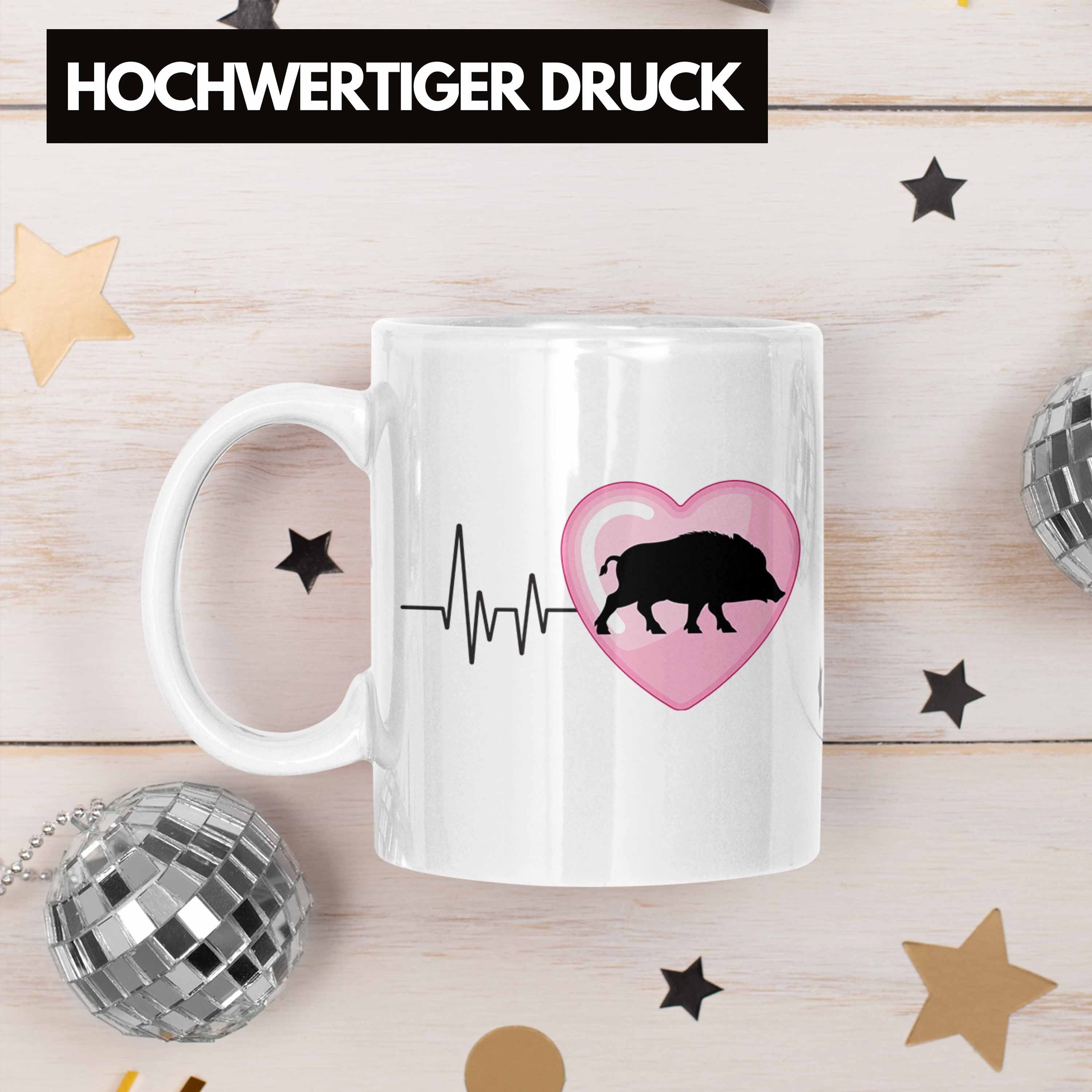 Jäger Trendation Tasse Trendation Tasse Herzschlag Jagd Geschenk Hobby für Wilschwein Weiss -