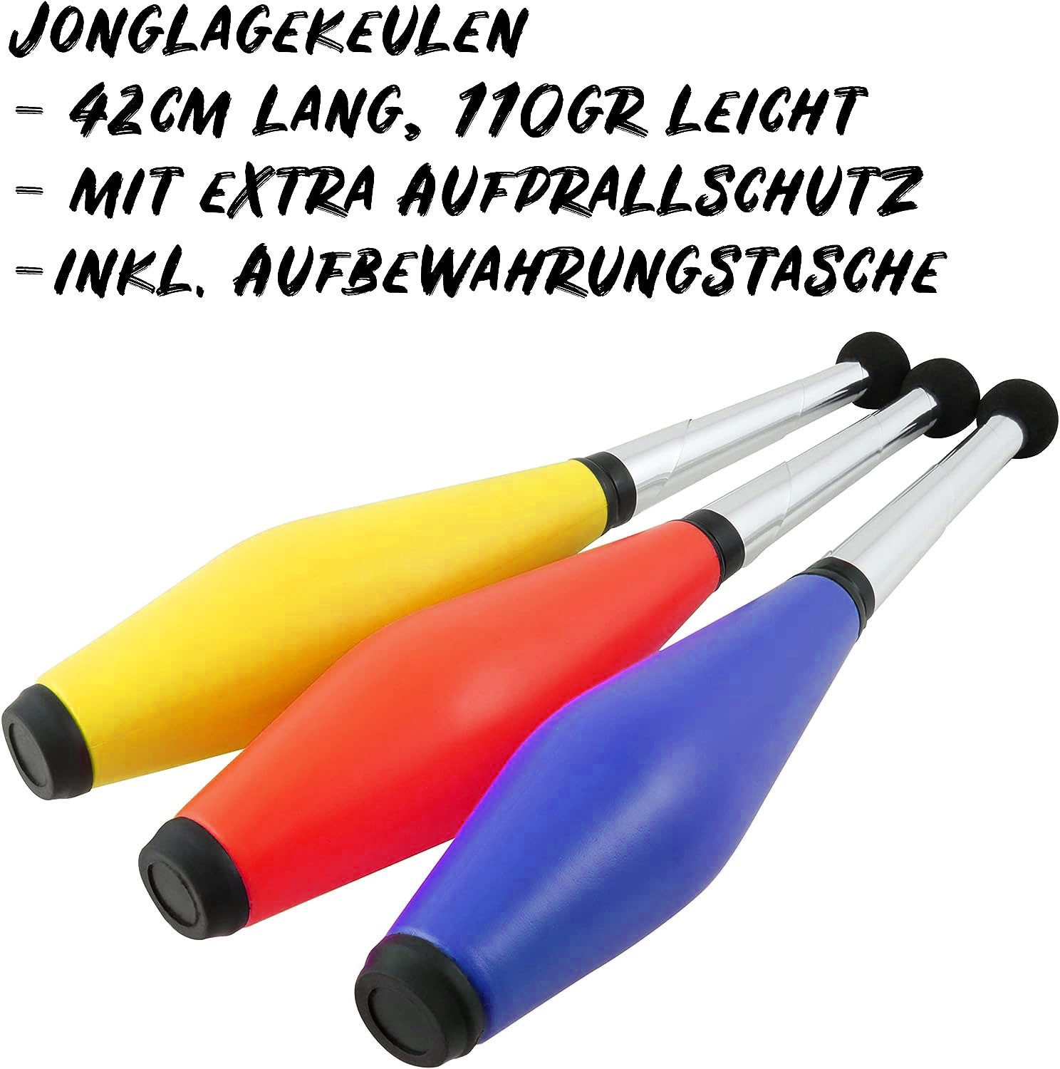 Diabolo Freizeitsport Jonglierball Set für Kinder und Erwachsene - Jonglierset (Zirkus Spielset ab 3 Jahren zum Jonglieren lernen, 11-St., Jonglierbälle Set Kinder mit Keulen, Tüchern & Teller), Juggling Kit Anfänger Erwachsene inkl. Anleitung & Tasche