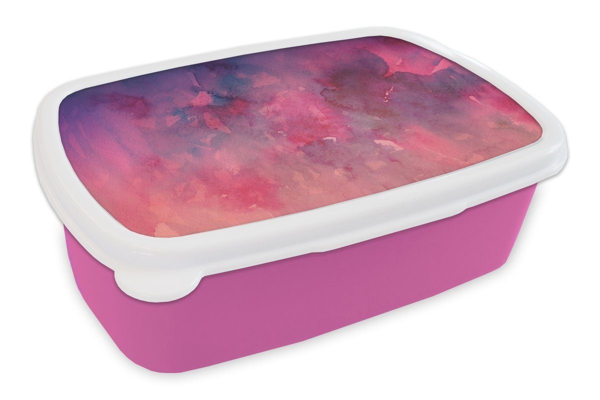 MuchoWow Lunchbox Aquarell - Rosa - Rot, Kunststoff, (2-tlg), Brotbox für Erwachsene, Brotdose Kinder, Snackbox, Mädchen, Kunststoff
