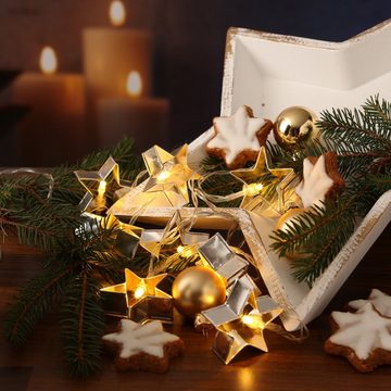 MARELIDA LED-Lichterkette Backformen silberne Sterne Backförmchen Weihnachten Plätzchen, 8-flammig