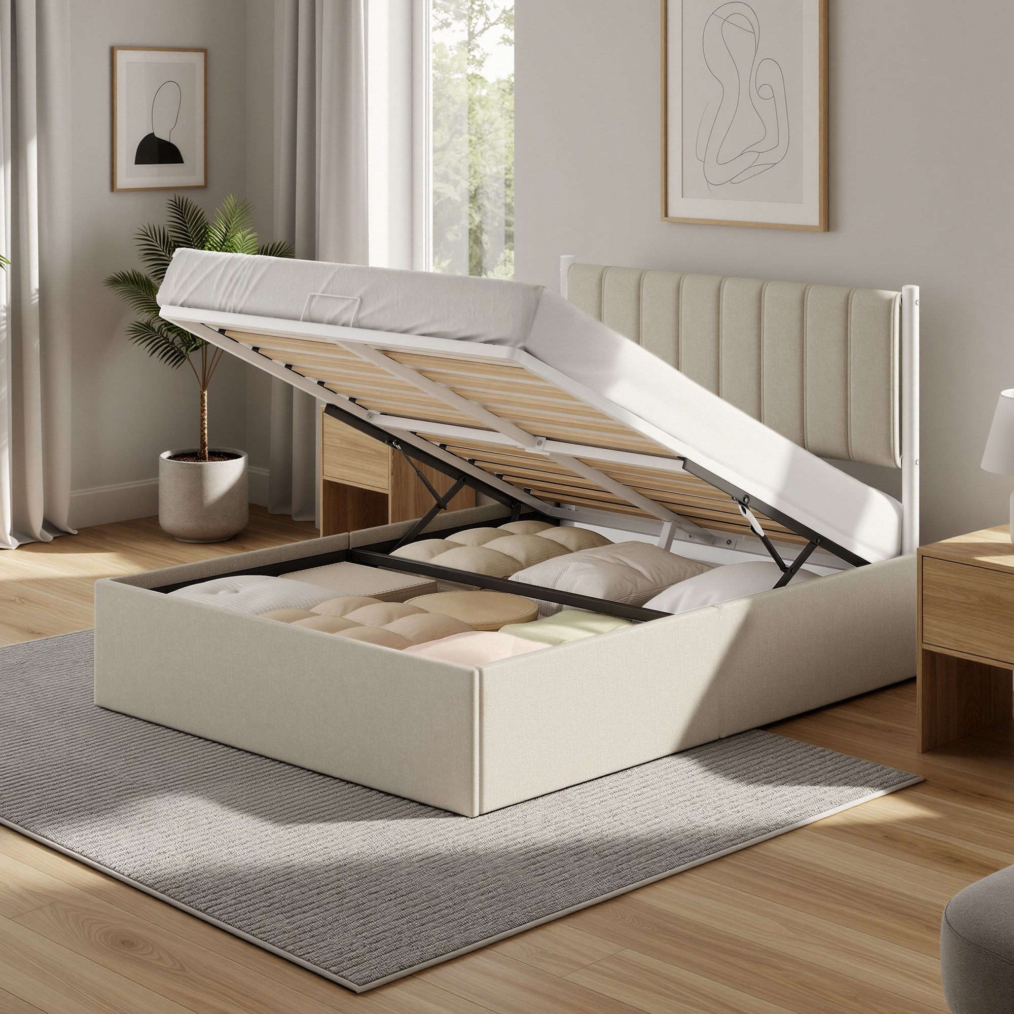 VASAGLE Polsterbett, Bettrahmen, klappbar Lattenrost, Stauraum, in 3 Größen verfügbar